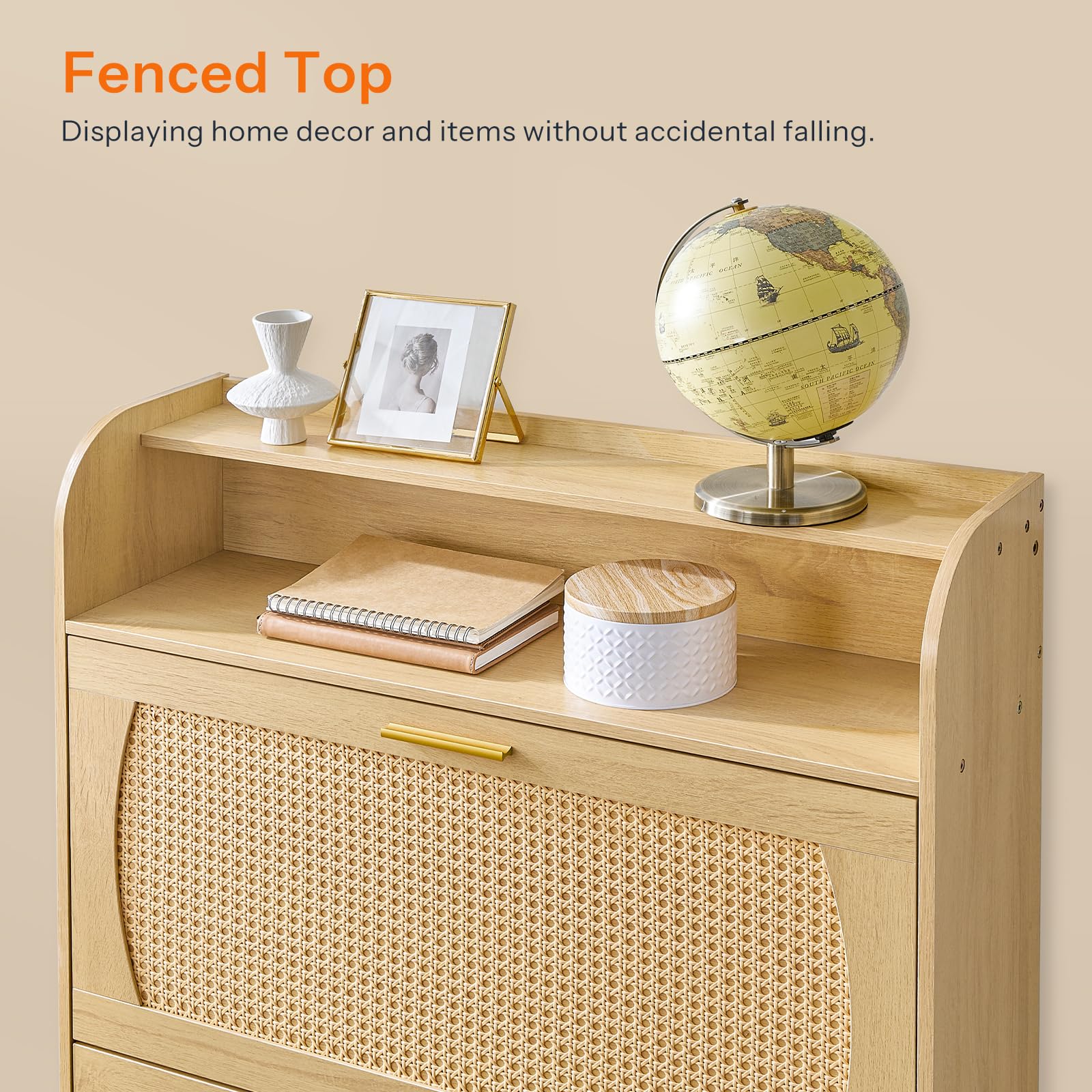 HOOBRO Rattan Shoe Storage Cabinet with 2 Flip Drawers - Adjustable Shelves Entryway Shoe Organizer for Hallway & Living Room - Natural Bamboo Shoe Rack for Small Spaces (NN80SC01) | Perfect for Apartment Entry, Closet Organization & Home Decor