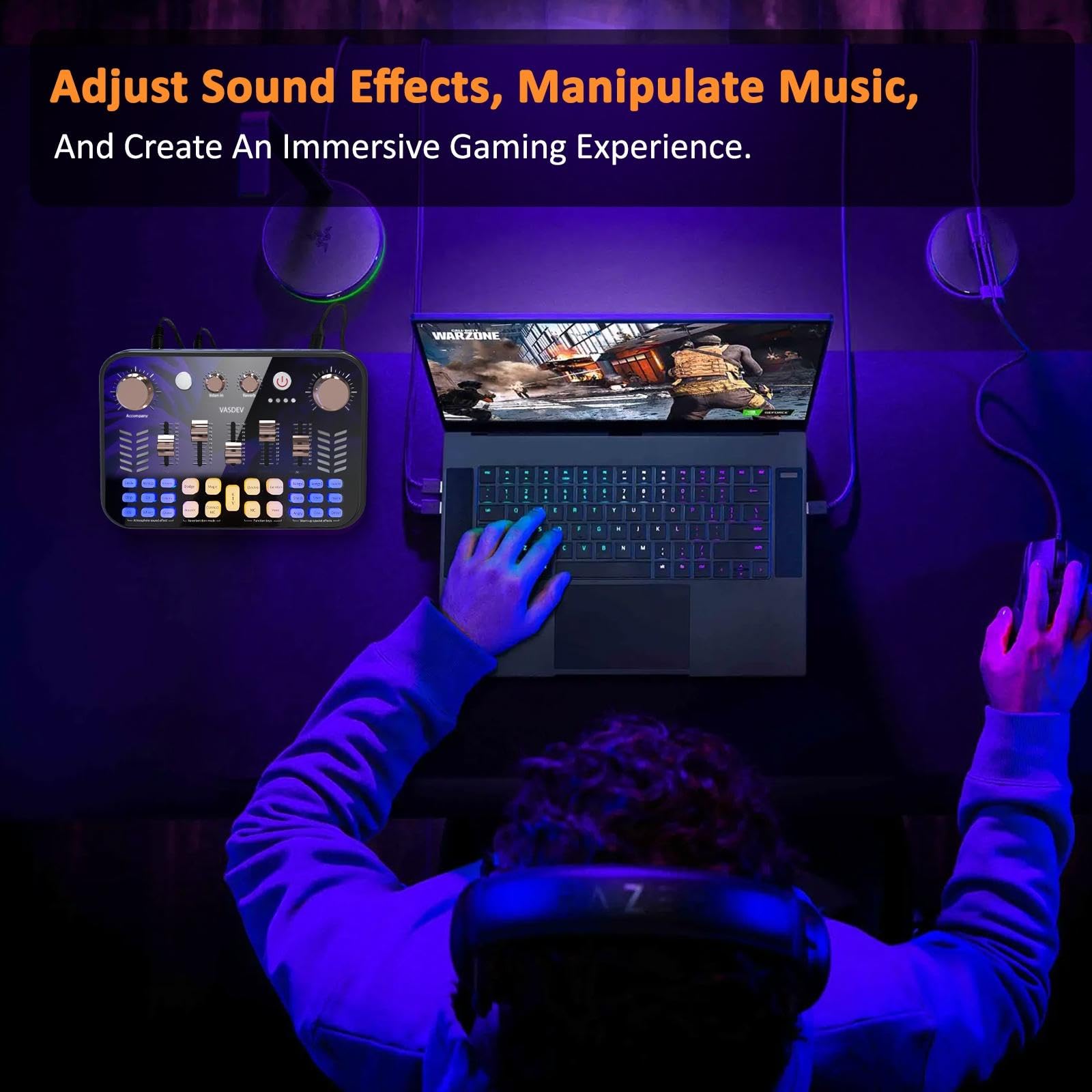 VASDEV Podcast Soundboard Equipment Bundle with Bluetooth Voice Changer & DJ Controller - Perfect for Live Streaming, Singing, Gaming, and Professional Audio Production