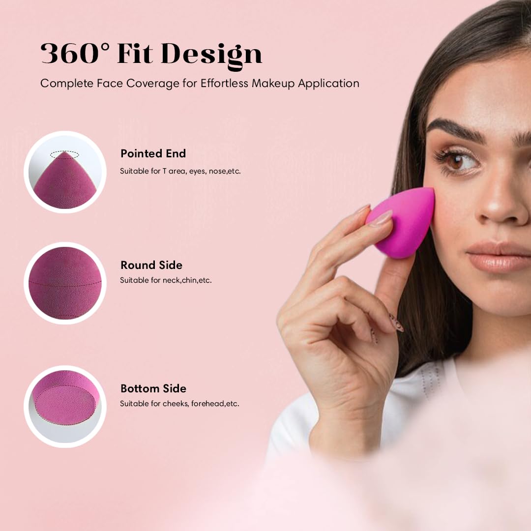 Gleva 4Pcs Beauty Blender Sponge Set - Soft Egg Shaped Makeup Sponge for Flawless Liquid Foundation, Cream & Powder Application | Wet & Dry Makeup Blender for Women & Girls | Perfect for Daily Makeup, Contouring & Professional Use (Multicolor)
