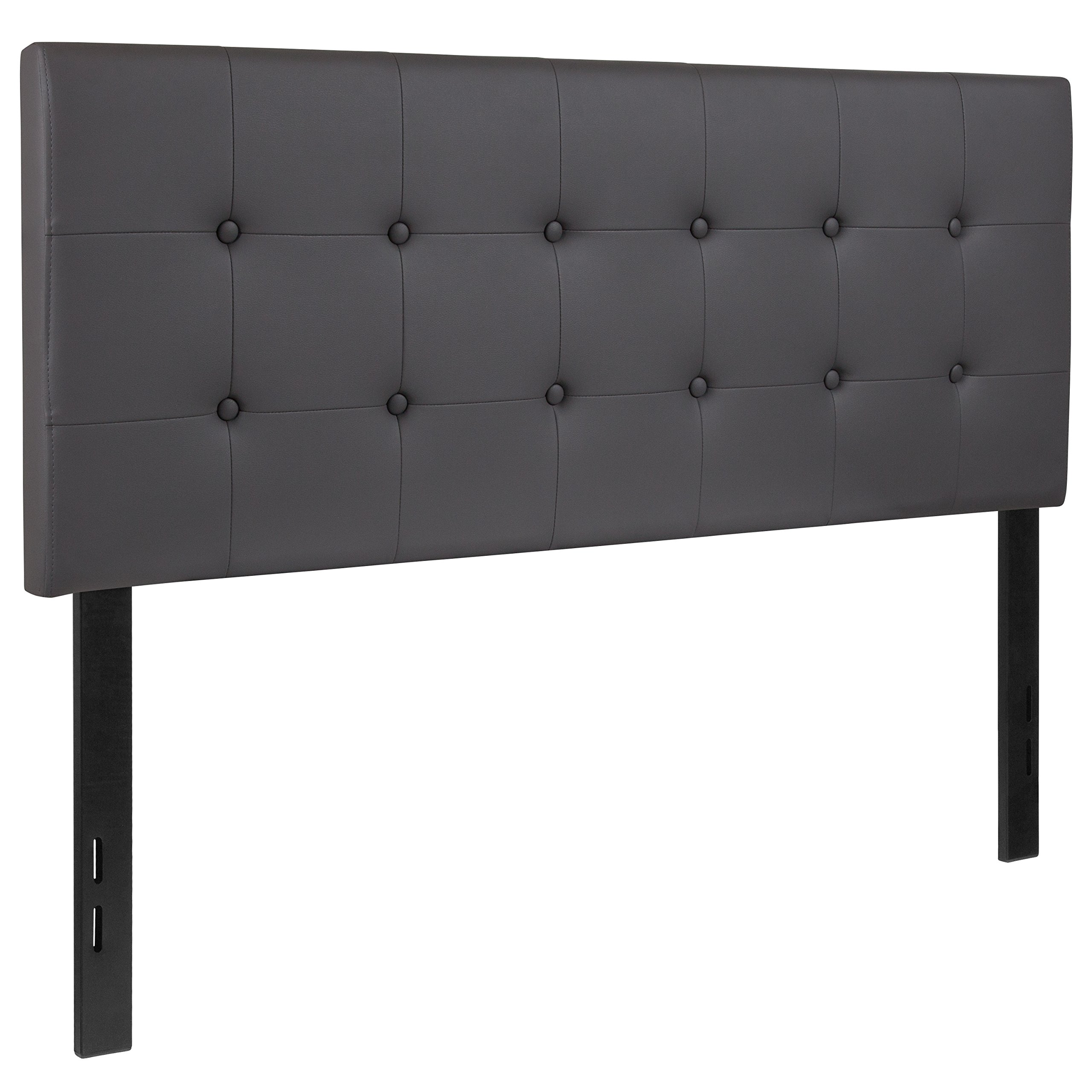 Flash Furniture Lennox Tufted Upholstered Full Size Headboard - Gray Vinyl Upholstery for Bedroom Decor, Modern Bed Frame Accent, Hotel Style Luxury Bedroom Upgrade