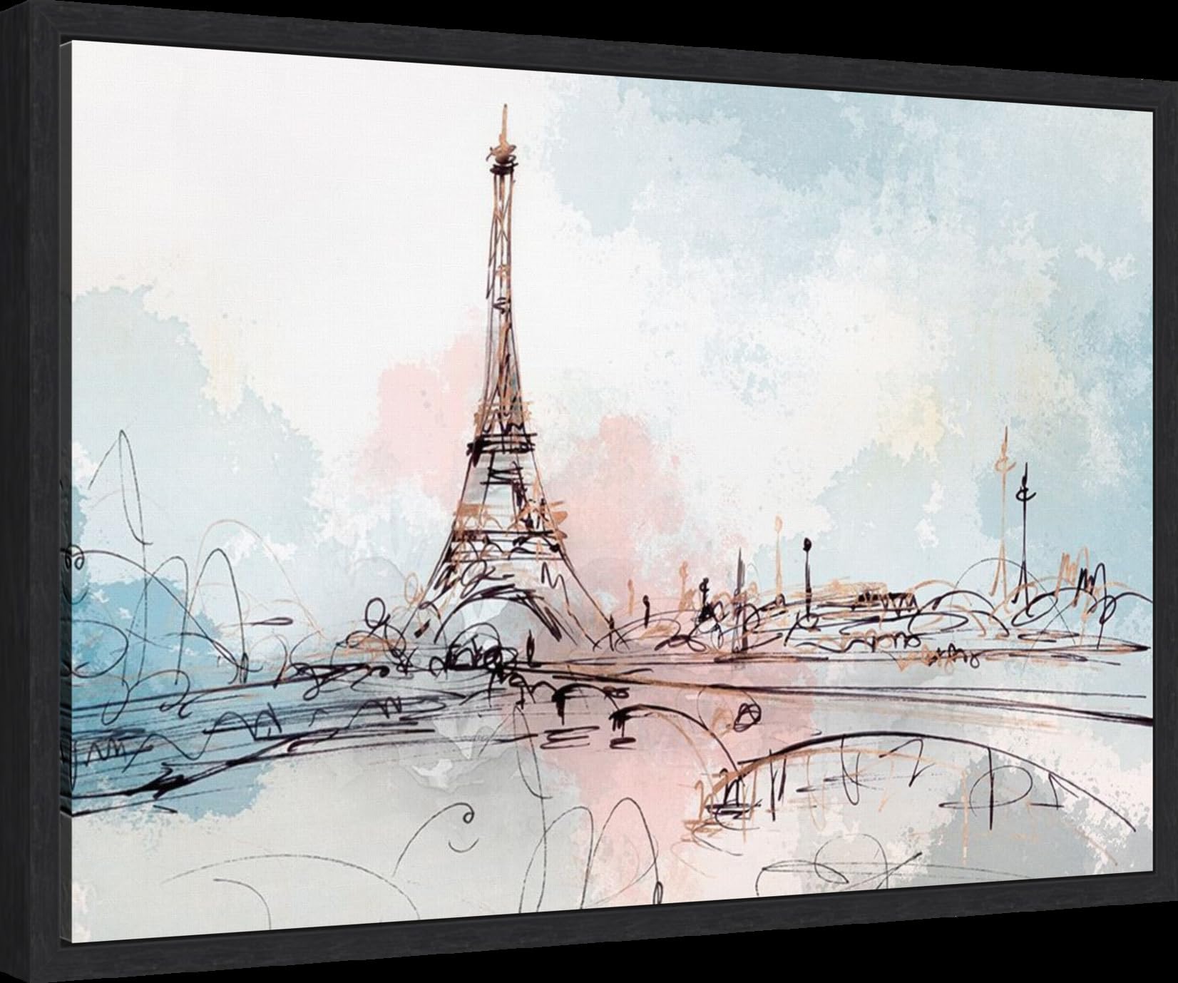 Amanti Art Framed Canvas Wall Art 16x23 - Blushing Paris Eiffel Tower by Isabelle Z, Abstract Modern Decor, Ready-to-Hang Painting for Living Room, Bedroom, Bathroom - Perfect for Home & Office Decor