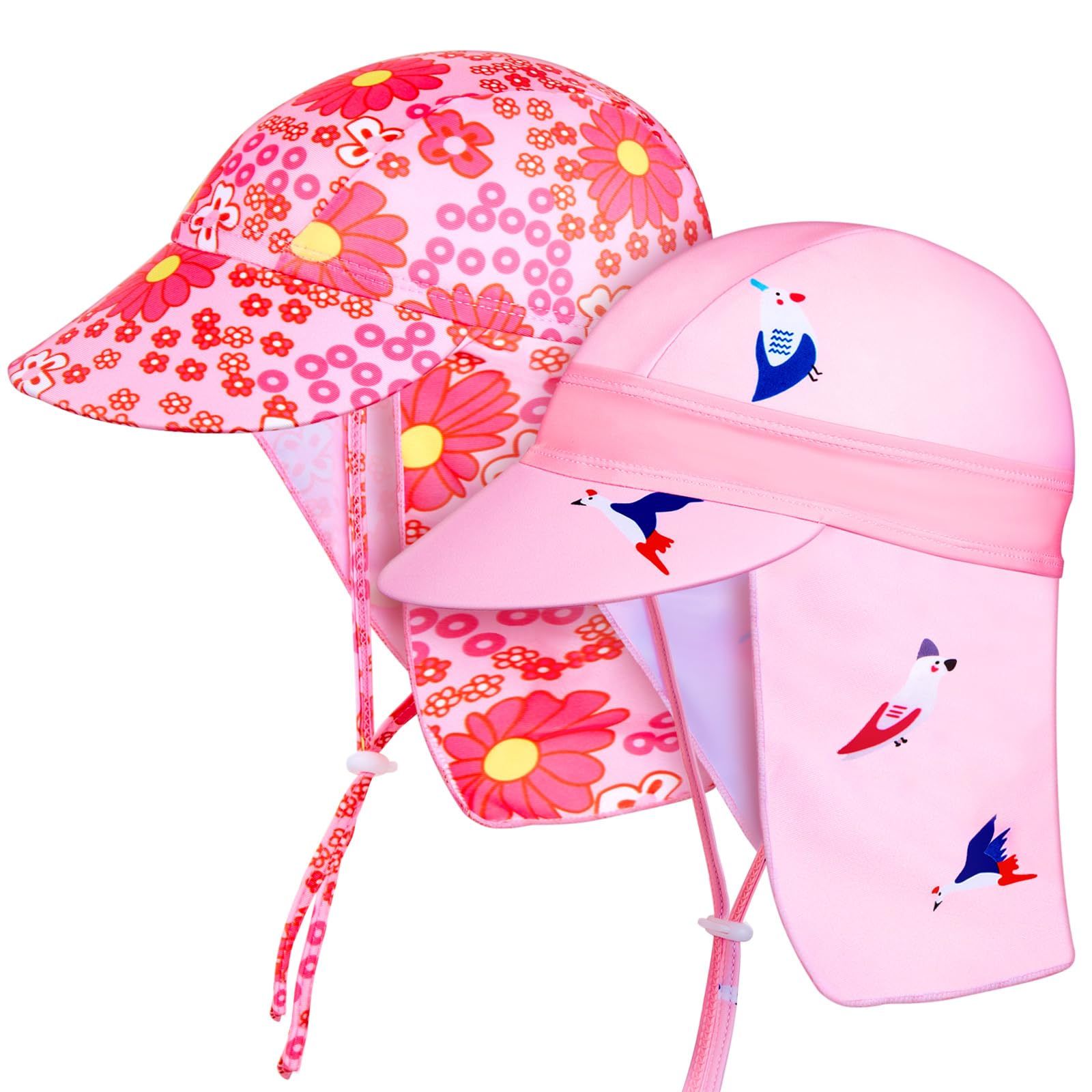 SATINIOR 2 Pack UPF 50+ Baby Sun Hat with Adjustable Strap - Toddler Swim Hat for Beach, Pool & Outdoor Summer Protection - Adjustable Flap Sun Cap for Boys Girls 1-7 Years Old (Ideal for Swimming, Beach Trips & Outdoor Play)