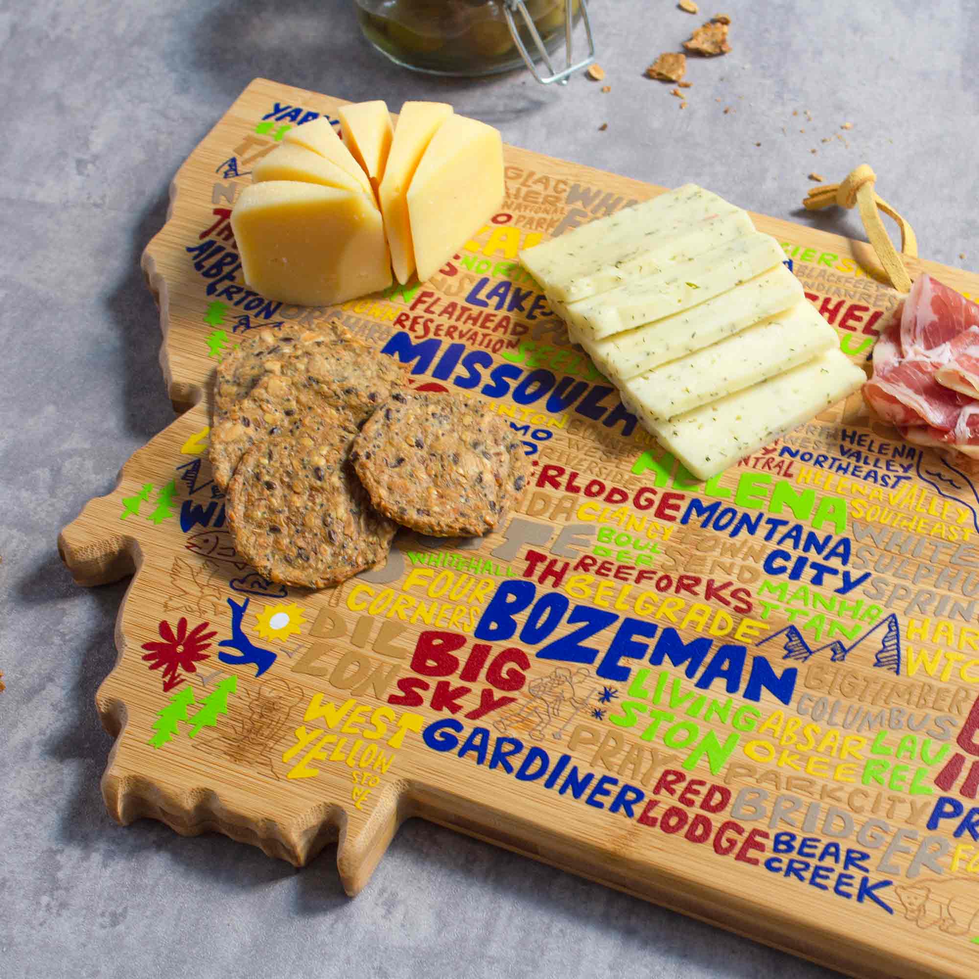 Montana Wood Cutting Board with Handcrafted Artwork by Wander on Words™ - Perfect for Kitchen, Dining & Home Decor
