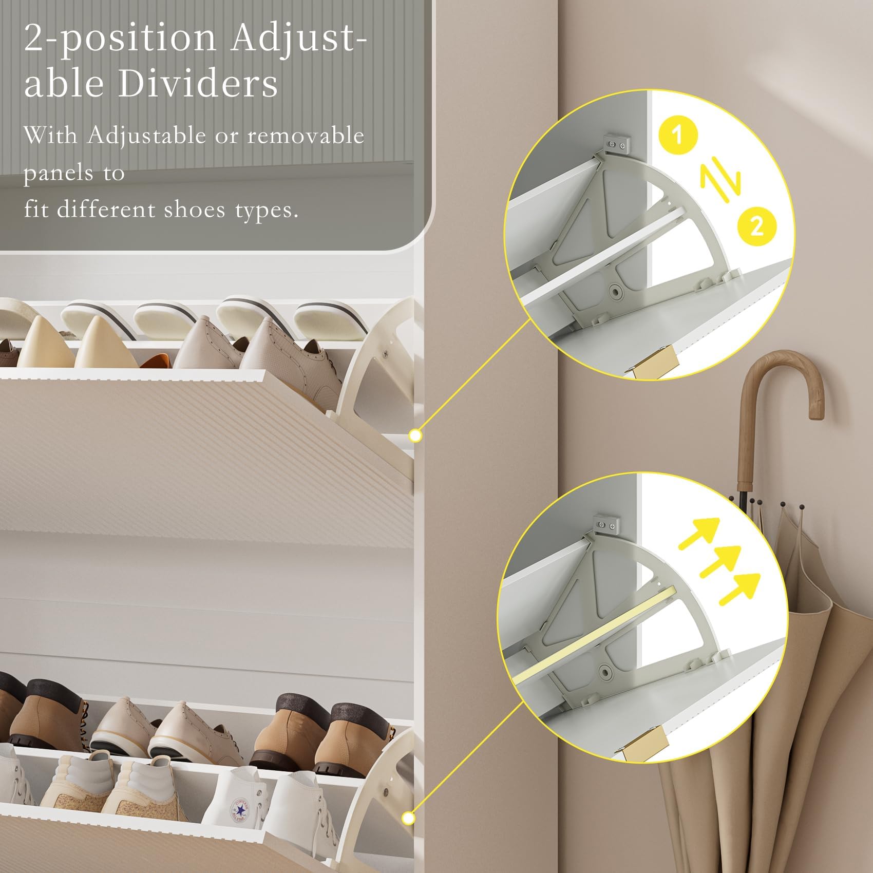 White Vertical Shoe Storage Cabinet with 2 Flip Drawers - Freestanding Narrow Shoe Rack Organizer for Entryway, Hallway & Closet - Space Saving Shoe Cabinet for Home Organization
