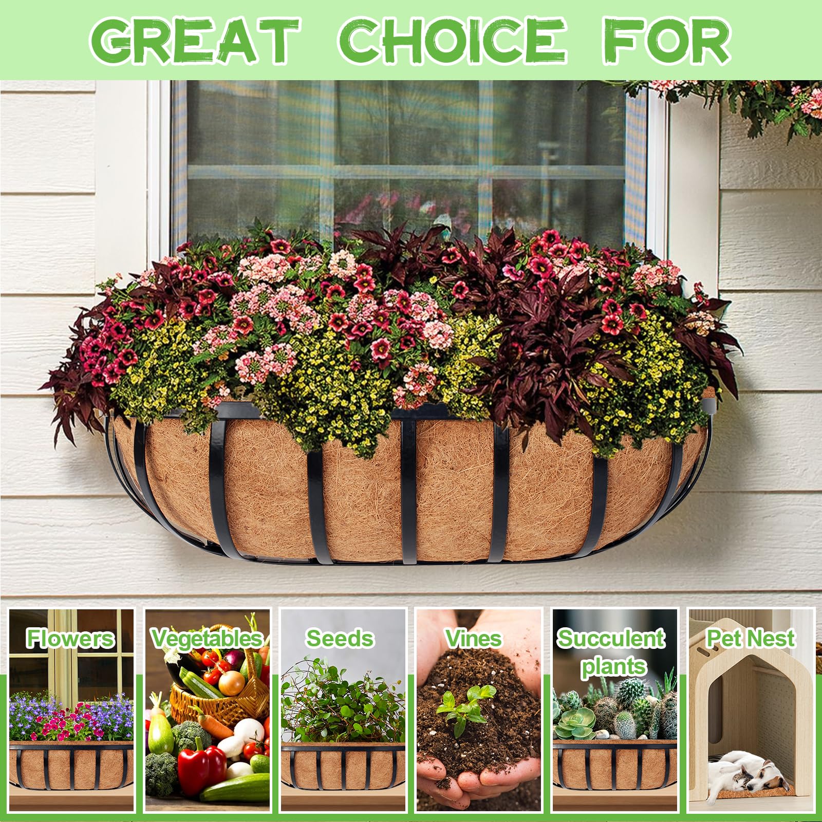 Riare 4 Pack 30 Inch Coco Coir Planter Liners - Natural Coconut Fiber Replacement Liners for Window Boxes, Wall Planters & Deck Railings - Perfect for Indoor/Outdoor Gardening & Home Decor