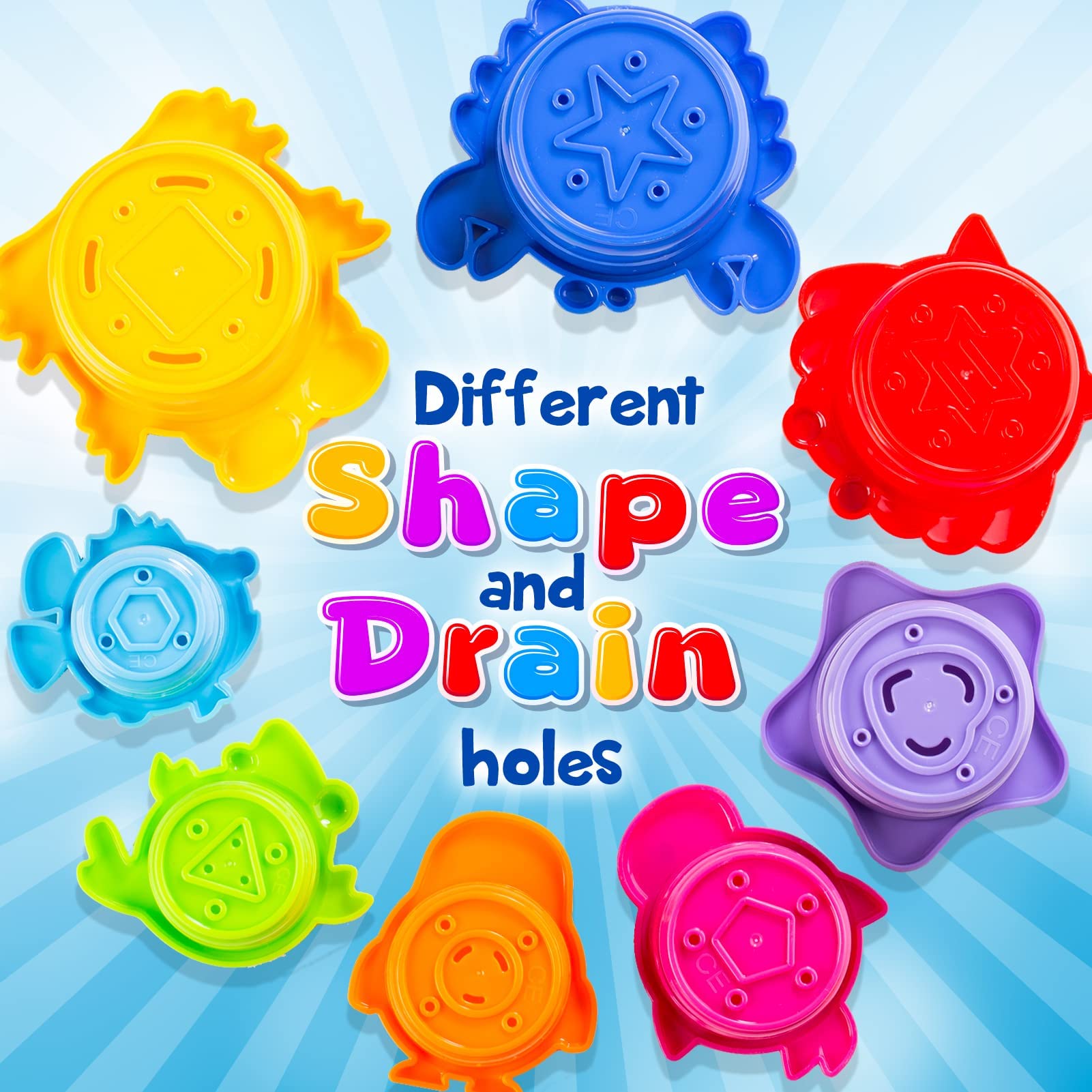 Rainbow Stacking Bath Cups for Toddlers 1-3 Years Old - Safe Baby Bath Toys with Rubber Duckie for Early Learning & Sensory Play | Fun Bath Time, Birthday Gifts & Stocking Stuffers for Infants
