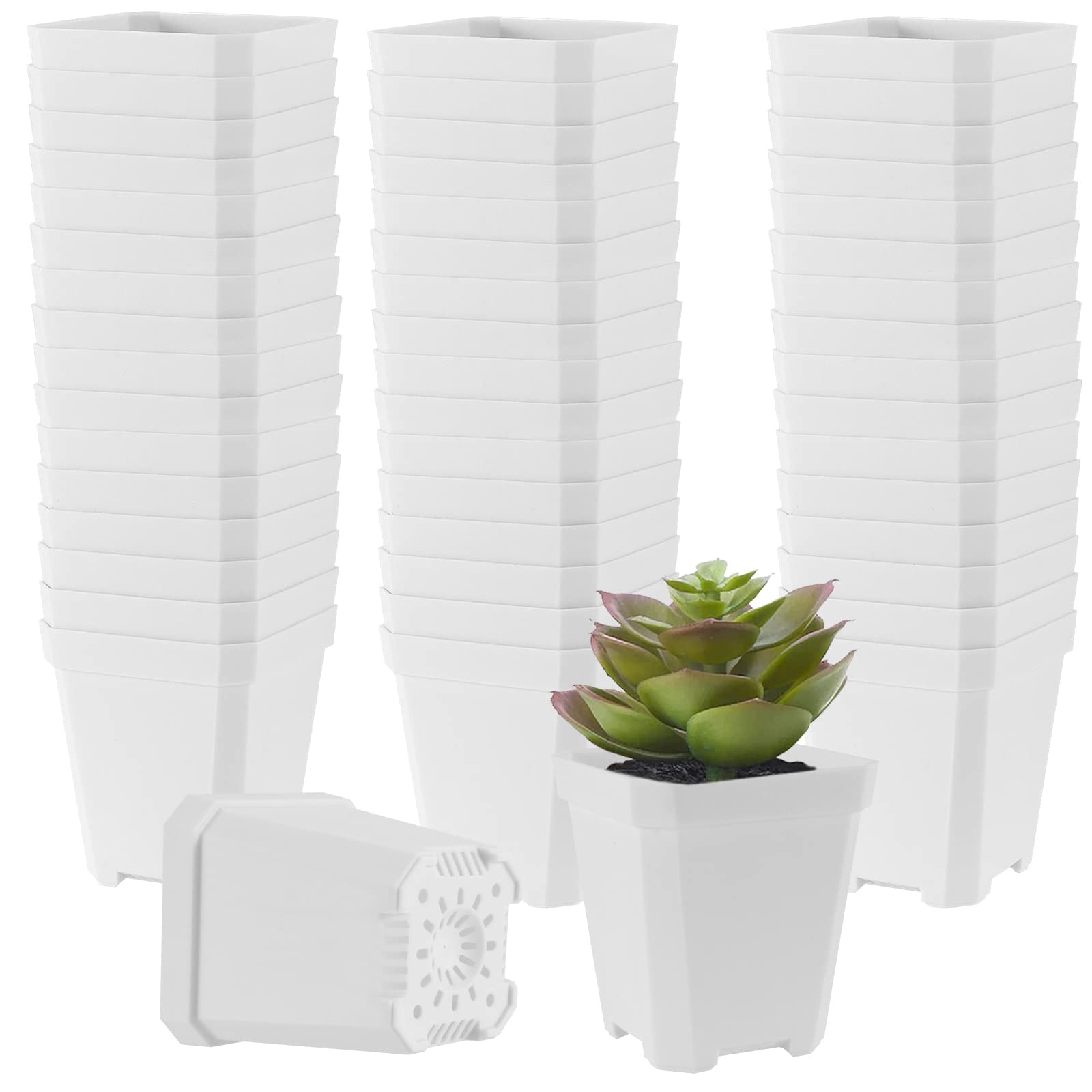 JOIKIT 120 Pack 3 Inch White Square Nursery Pots - Plastic Plant Containers with Drainage Holes for Seedlings, Transplanting | Indoor Outdoor Gardening, Office Decor, Balcony Plants, Home & Garden Use