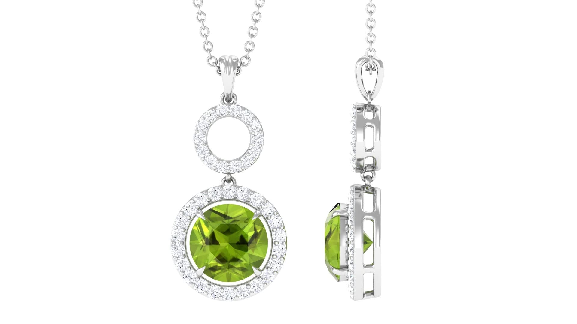 2.75 CT Certified Peridot & Moissanite Halo Pendant Necklace - 14K Solid Gold August Birthstone Jewelry for Women, Gift for Mom, Birthday, Anniversary, Wedding