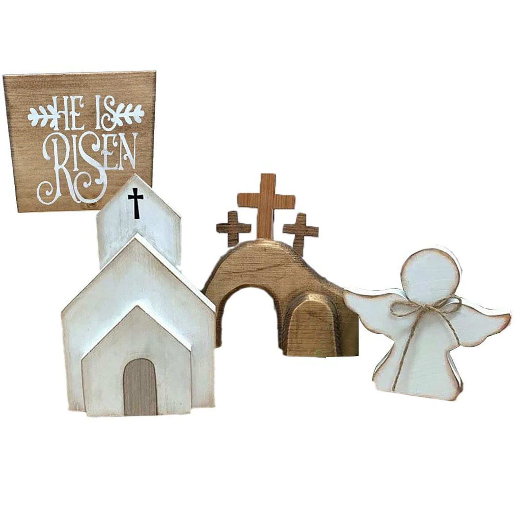 FIRHS Wooden Easter Resurrection Scene Set - Religious Home Decor for Tabletop, Easter Sunday & Holiday Celebrations - Perfect for Church, Family Gatherings & Spring Home Decoration