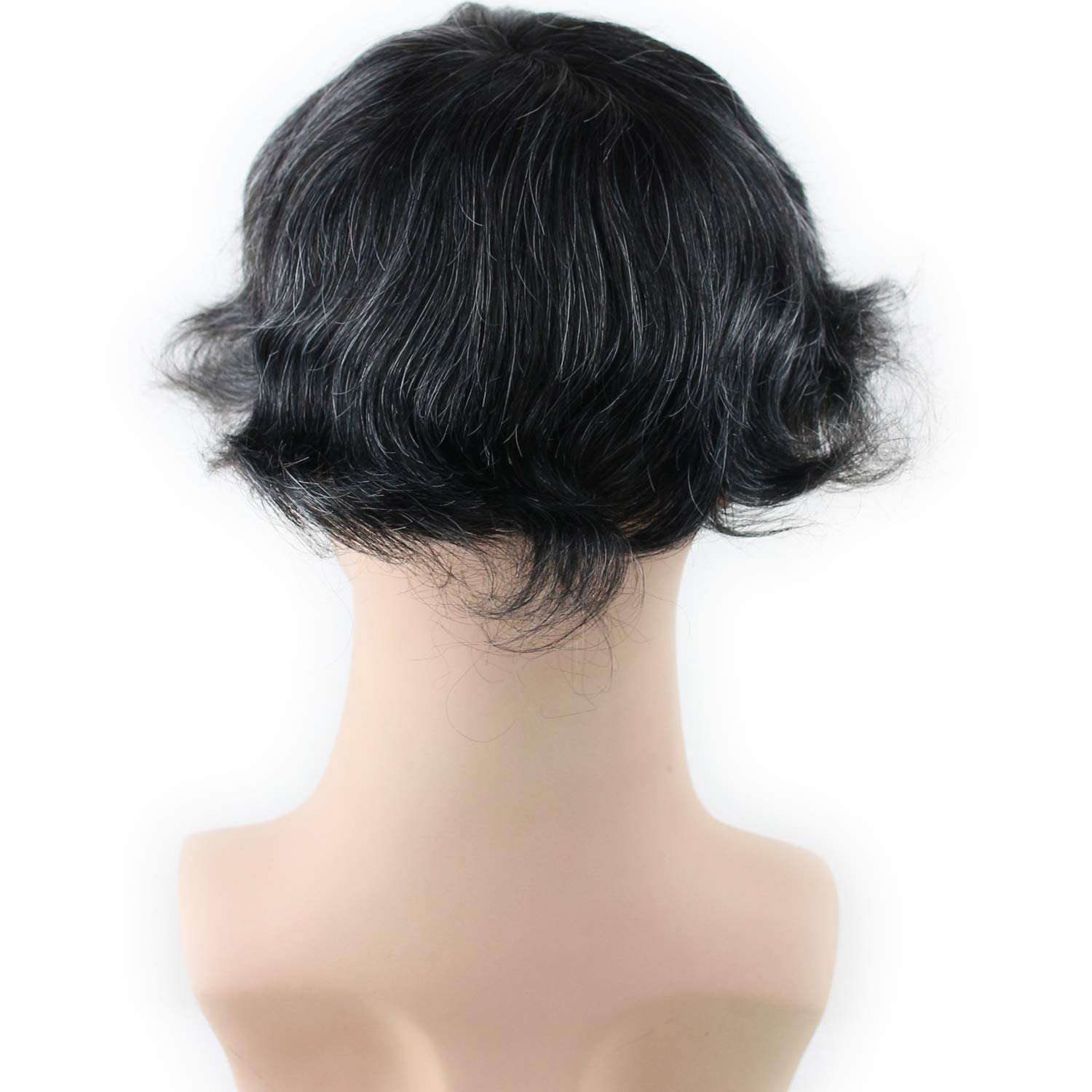 Natural Real Human Hair French Lace Toupee with PU Thin Skin for Men - 1B Mix 20% Grey Hair Replacement System | Perfect for Daily Wear, Special Occasions & Hair Loss Solutions