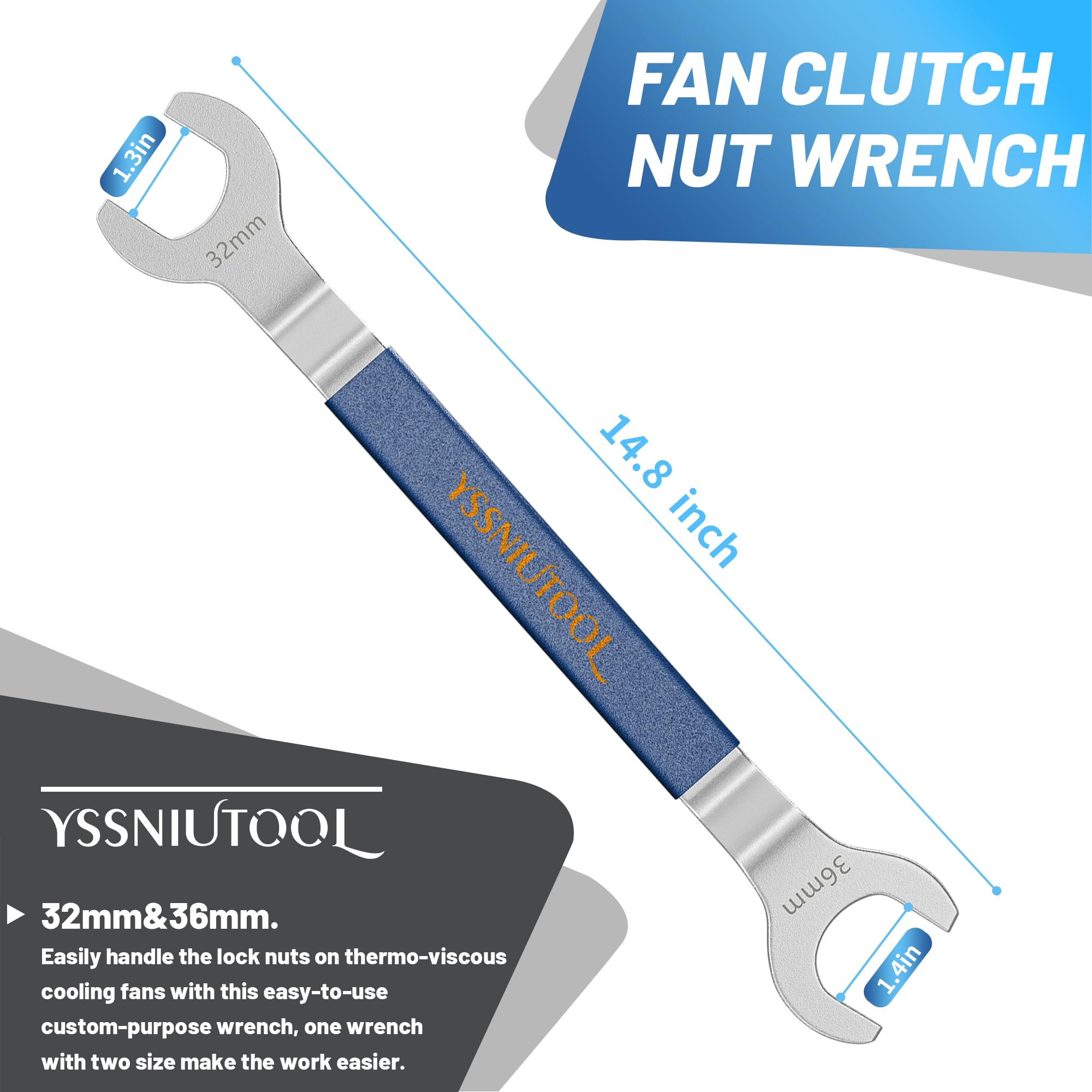 32mm & 36mm Fan Clutch Wrench Set - Professional Removal Tool Kit for BMW Ford GM Chevrolet Vehicles | Water Pump Holder & Fan Clutch Nut Wrench | Durable Blue Automotive Repair Tool for DIY Mechanics & Professional Technicians