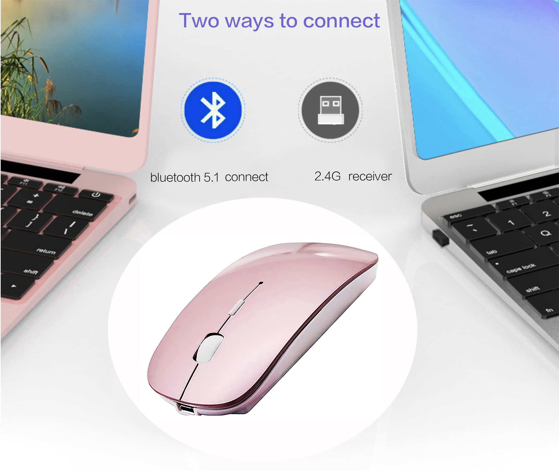 Wireless Bluetooth Mouse for Laptop, MacBook, iPad, PC - Compatible with MacBook Air, MacBook Pro, Windows, Chromebook - Ergonomic Portable Design (Rose Gold) - Perfect for Office, Travel & Home Use