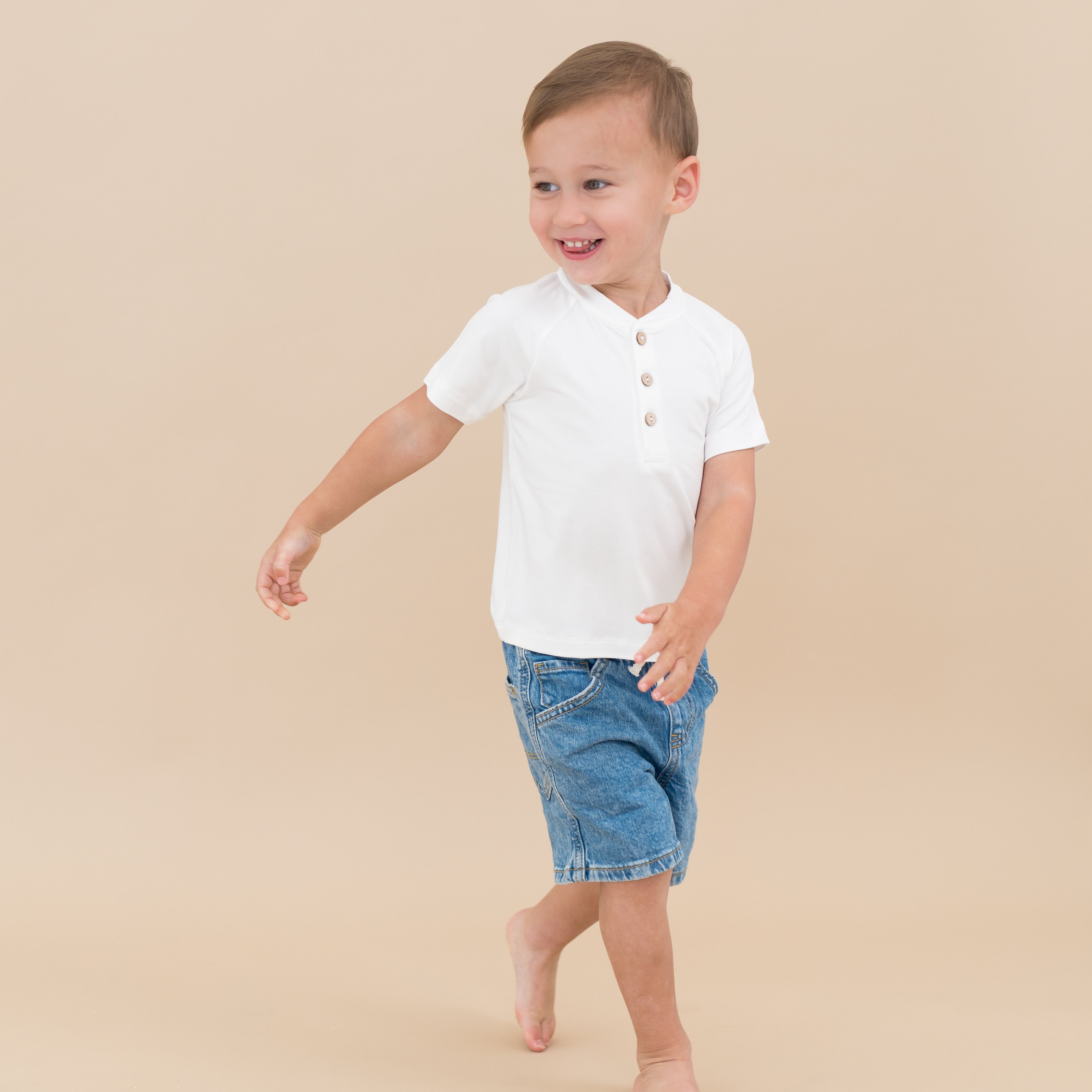 Soft Cotton Short Sleeve Henley Tee for Toddlers - Breathable & Comfortable Baby Shirt in Cloud Blue | Perfect for Playdates, Daycare & Casual Outings