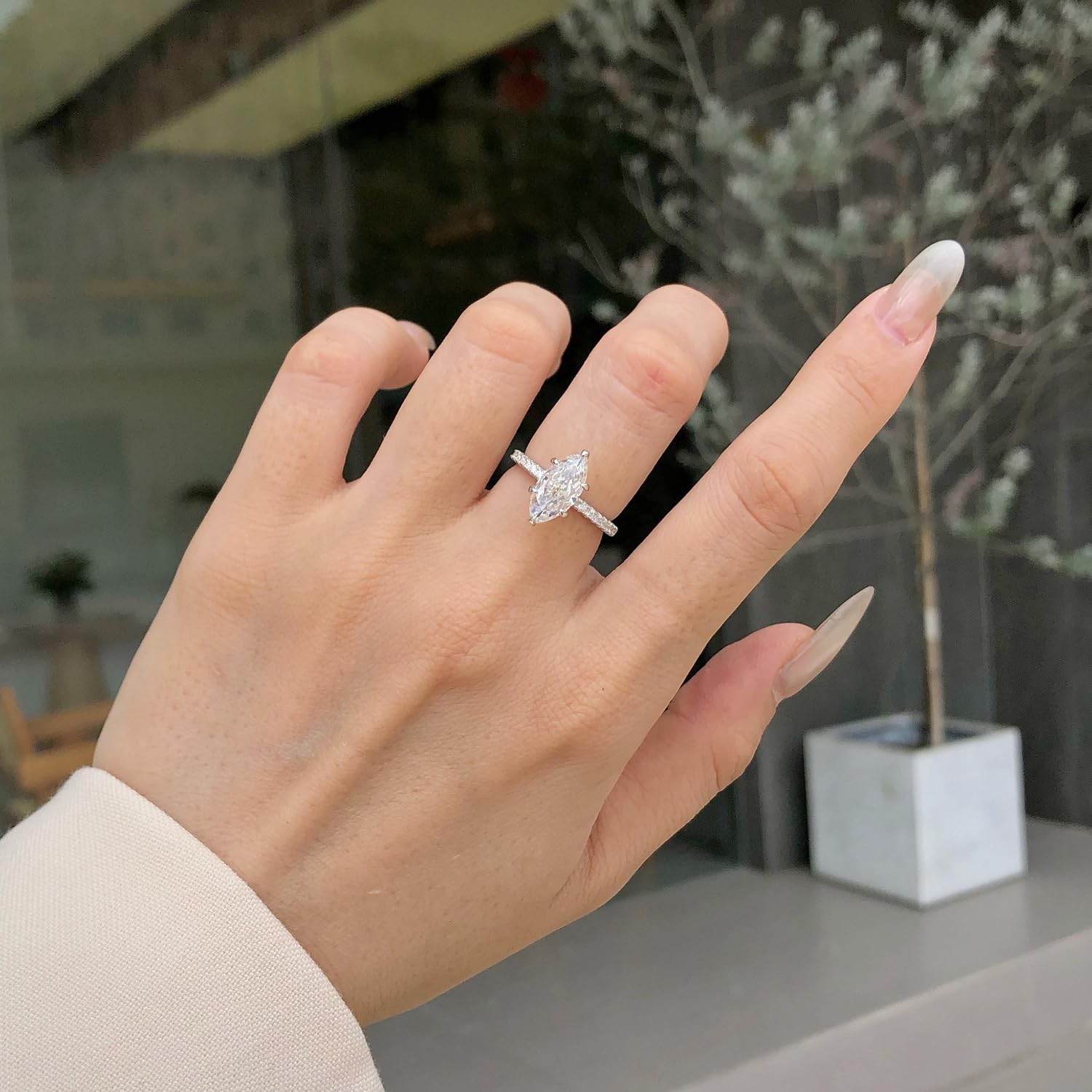 1.5CT Lab Grown Marquise Diamond Engagement Ring for Women - 18K White Gold Plated D Color VVS1 Clarity Promise/Wedding/Anniversary Ring - Perfect for Proposals, Bridal Jewelry & Special Occasions