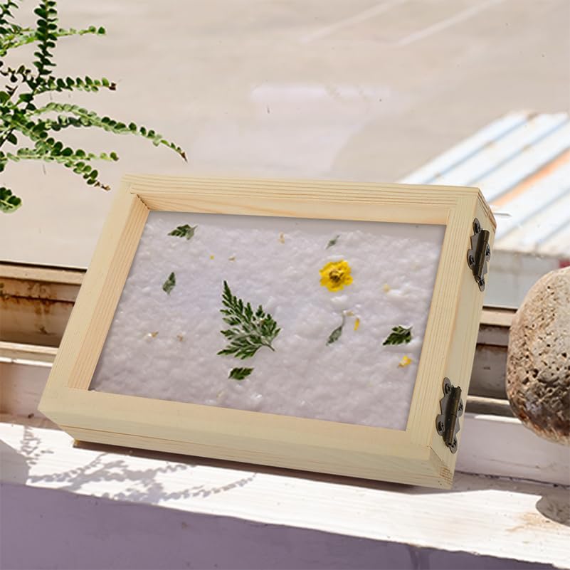 CORHAD Classic Wooden Frame Paper Making Kit - 2pcs DIY Handmade Paper Screen Printing Frames with Mould & Deckle - Perfect for Handcrafted Paper, Dried Flower Art, Scrapbooking & Home Decor - Natural Wood & Silk Screen