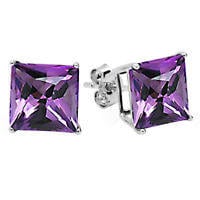 925 Sterling Silver 3ct 7mm Princess Cut Natural Amethyst Stud Earrings - Hypoallergenic Jewelry for Women - Perfect for Weddings, Parties & Everyday Wear