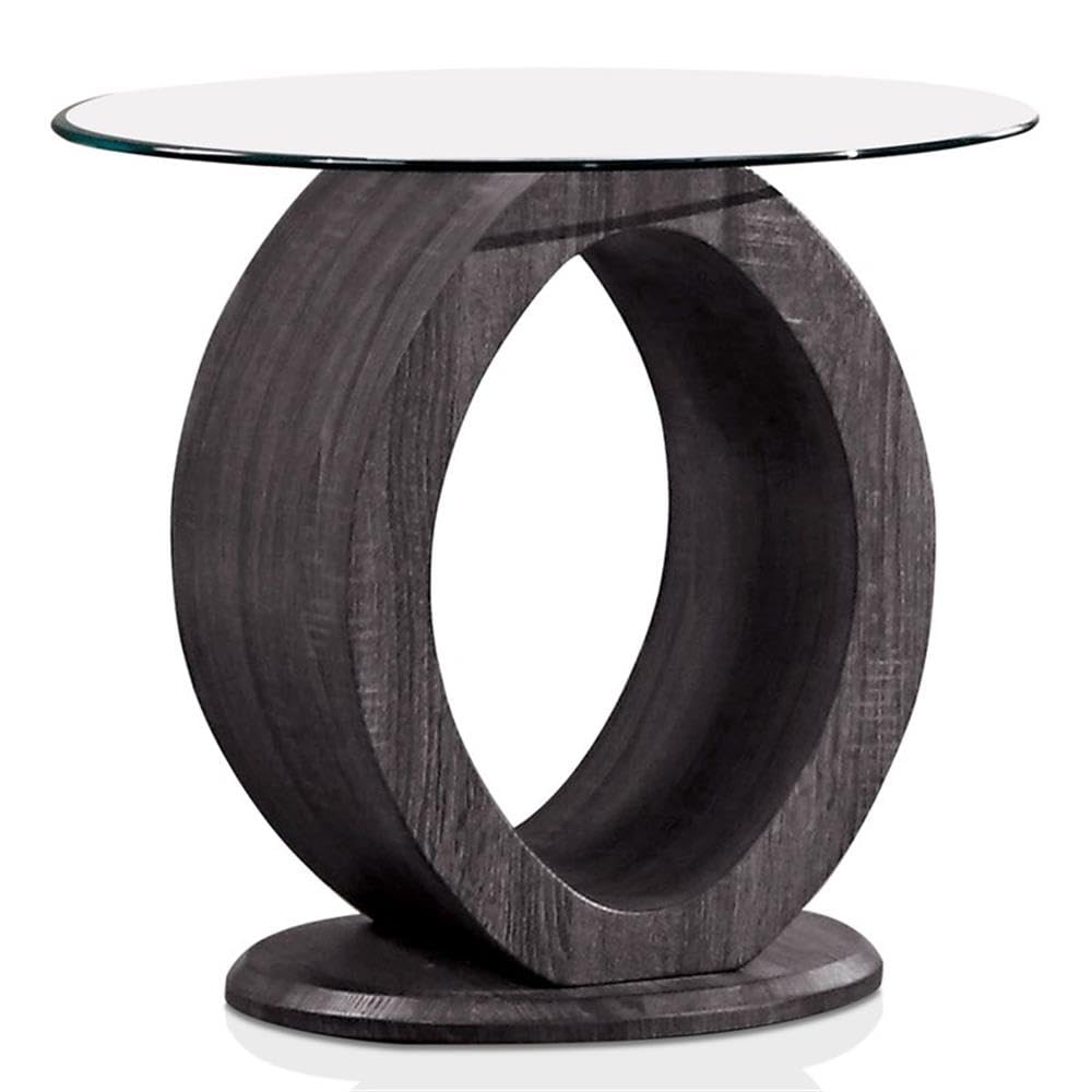Furniture of America Mason Contemporary Gray Glass Top End Table - Perfect for Living Room, Bedroom & Office Decor