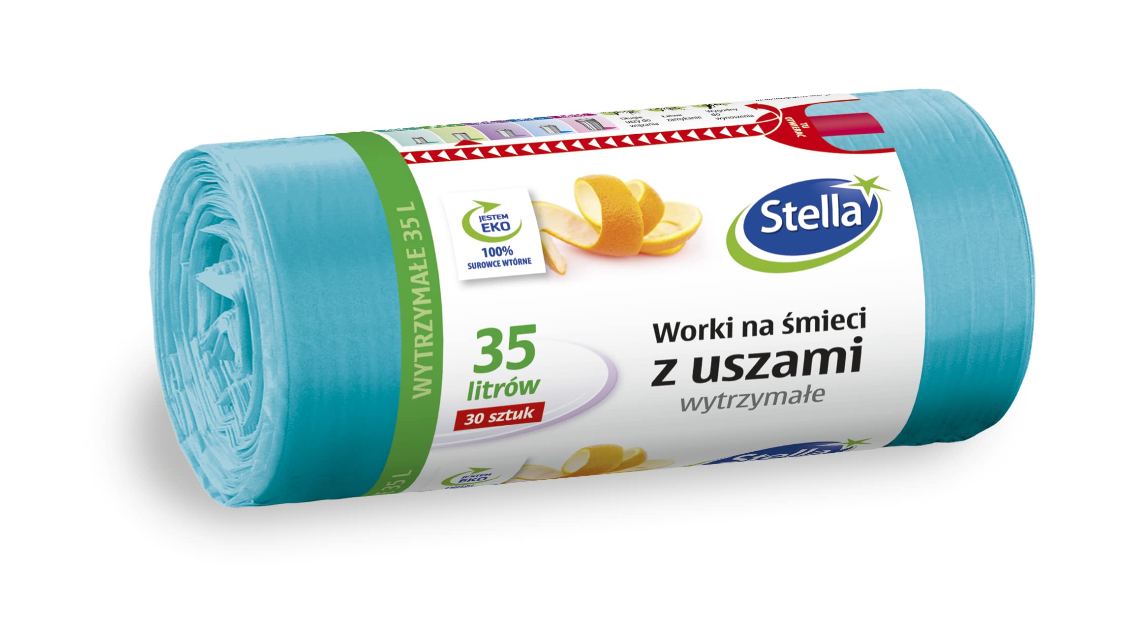 Stella 009718 Heavy-Duty Bin Liners with Handles - 35L Turquoise Trash Bags (Pack of 30) | HDPE Film Garbage Bags for Kitchen, Bathroom, Office & Household Waste Disposal