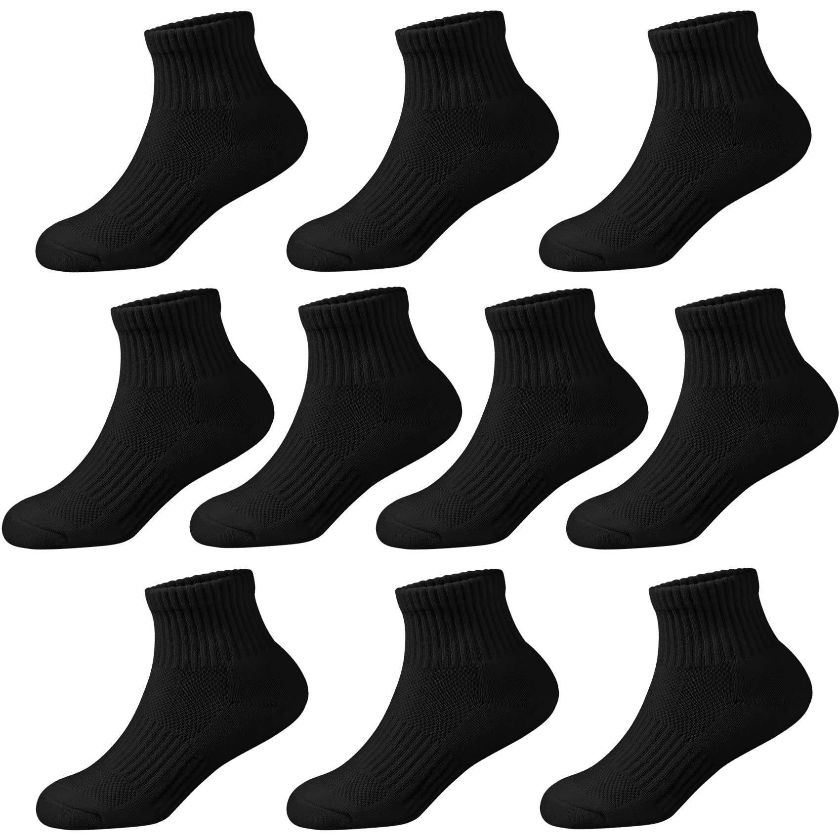 **Boys & Girls Ankle Socks - 10 Pairs Cushioned Athletic Short Socks for Kids, Youth & Women | Soft Cotton Quarter Socks for Sports, Running & Daily Wear**