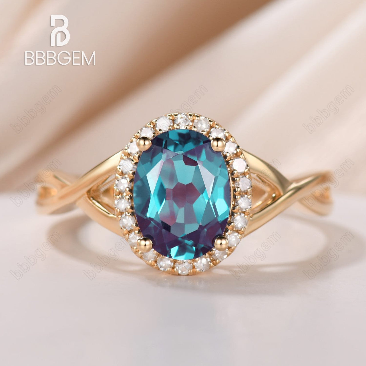 14K/18K Oval Lab Alexandrite Engagement Ring with Infinity Diamond Halo & Criss Cross Design - Perfect for Proposals, Anniversaries & Special Occasions