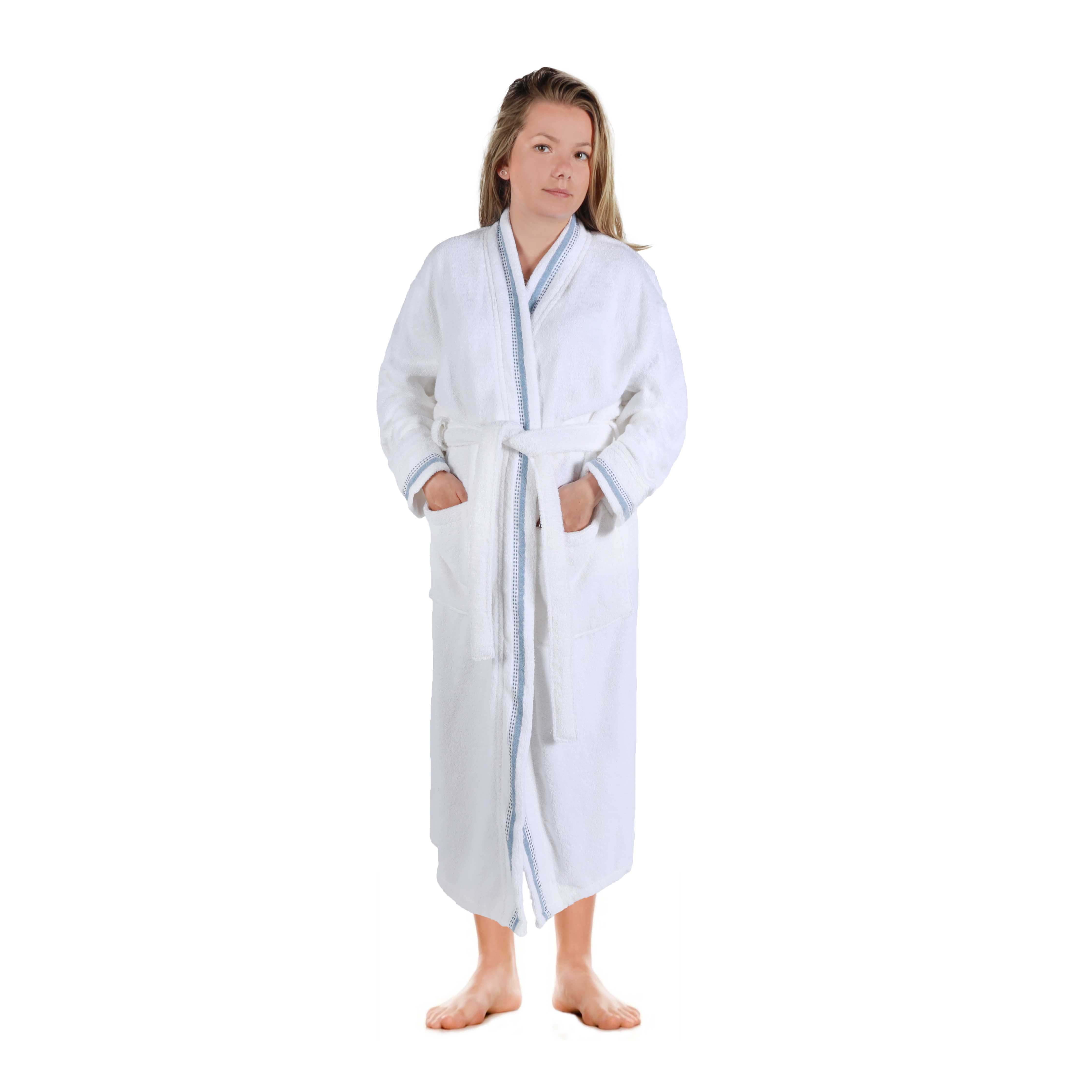 Unisex Cotton Terry Kimono Bathrobe with Embroidery - Soft & Absorbent for Spa, Beach & Home Relaxation