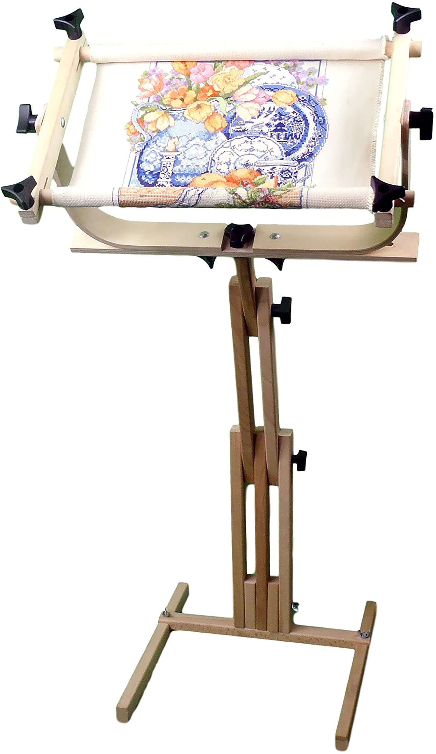 Fun Express Frank A. Edmunds Stitcher's Wonder Adjustable Craft Stand with Split Rail Scroll Frame - Perfect for Embroidery, Cross Stitch & Needlework Projects (Model 6115) | Ideal for Home Crafting & Professional Art Studios
