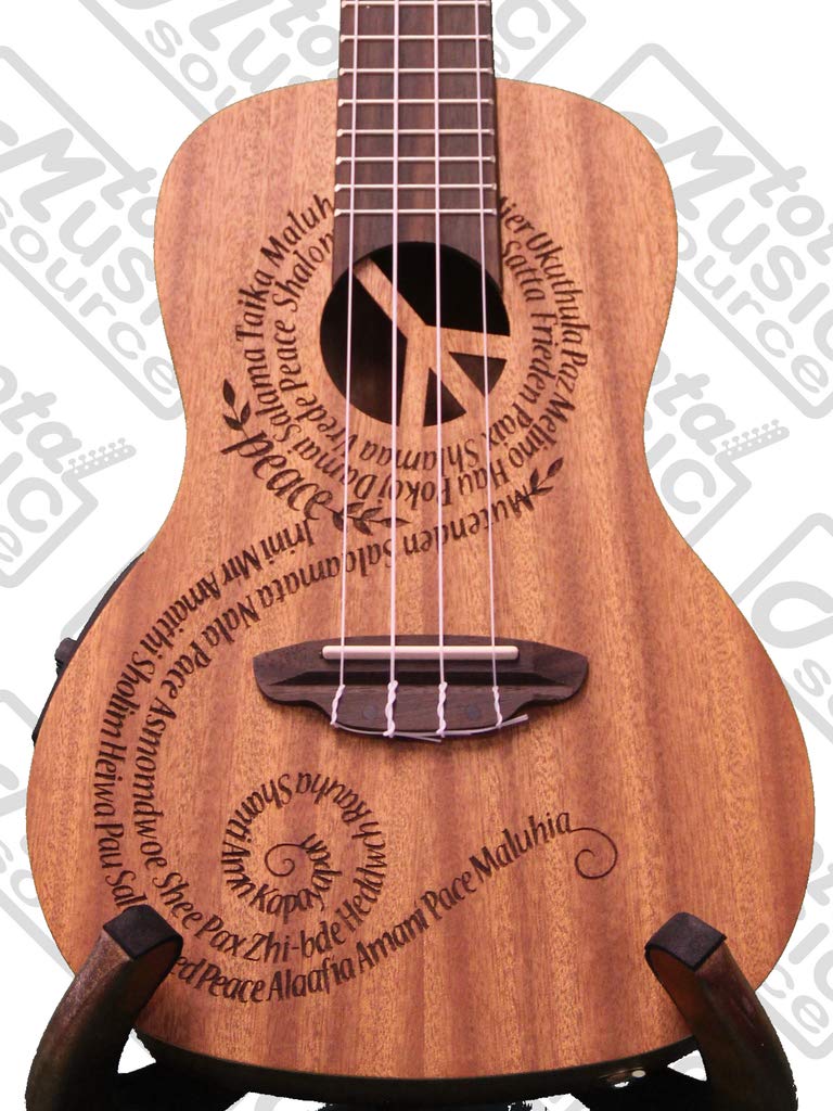 Luna Mahogany Series Maluhia Peace Acoustic-Electric Concert Ukulele with Gig Bag, Tuner & Picks – Perfect for Beginners, Travel, Live Performances & Home Practice