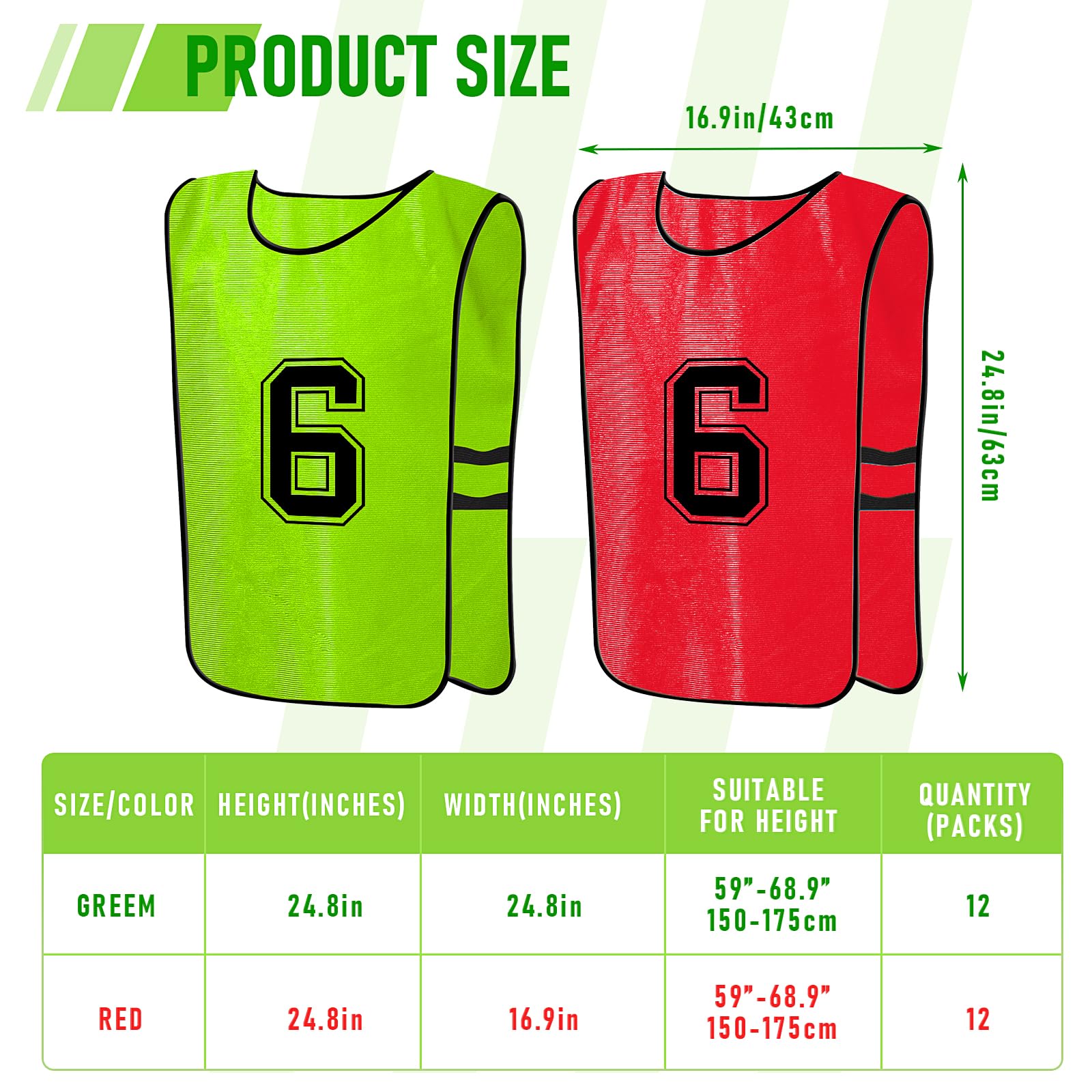24-Pack Reversible Scrimmage Vests for Soccer, Basketball & Football - Numbered Training Bibs/Pinnies for Team Sports Practice and Gym Class