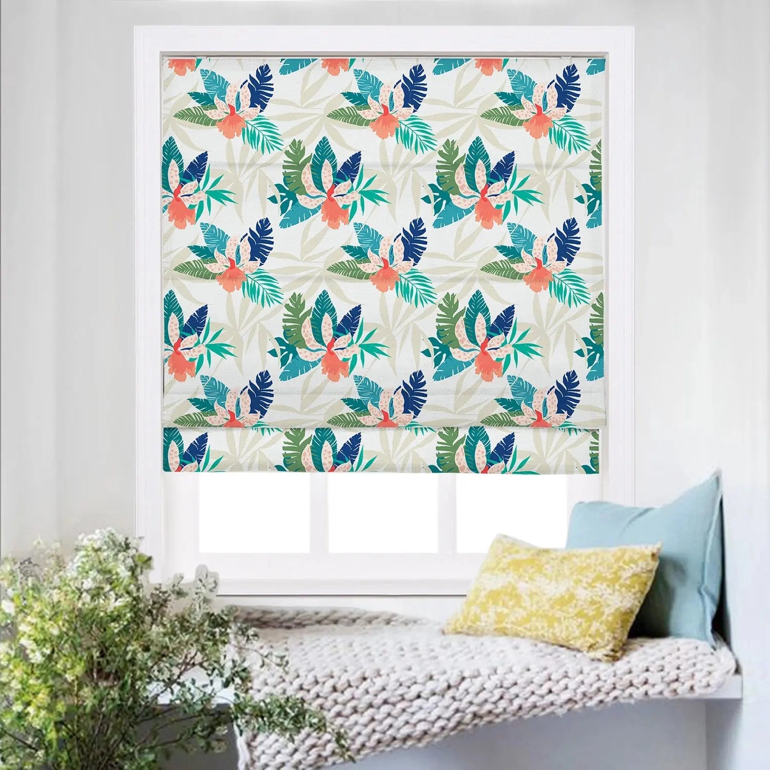 Roman Shade Cordless Linen Printed Window Treatment - Blackout Custom Window Coverings for Bedroom, Living Room & Nursery (Elegant Home Decor)