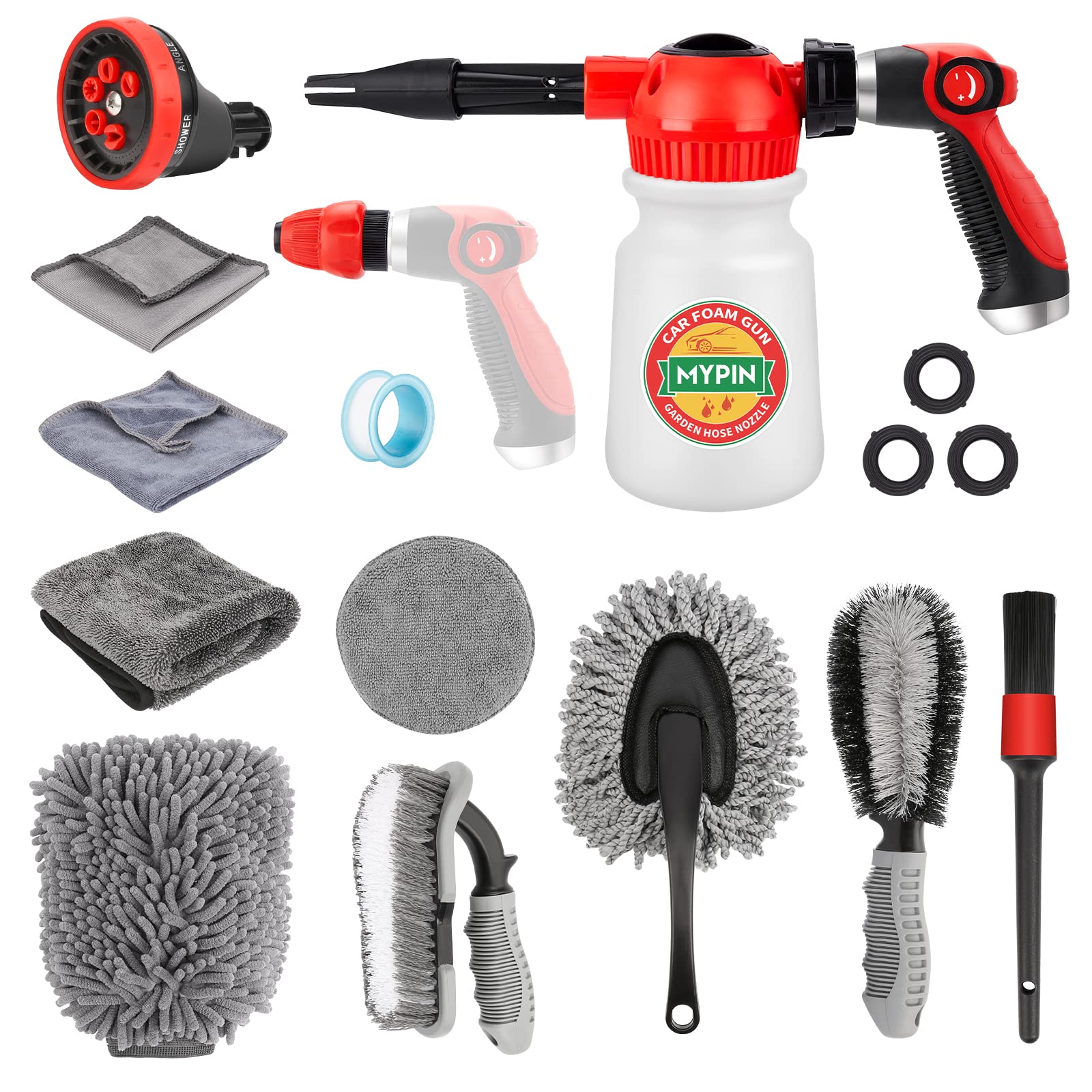 Premium Car Wash Foam Gun Set with Adjustable Foam Cannon & 2.5-6 Bar Pressure Sprayer - Includes Nozzles, Wash Mitt & 1/2