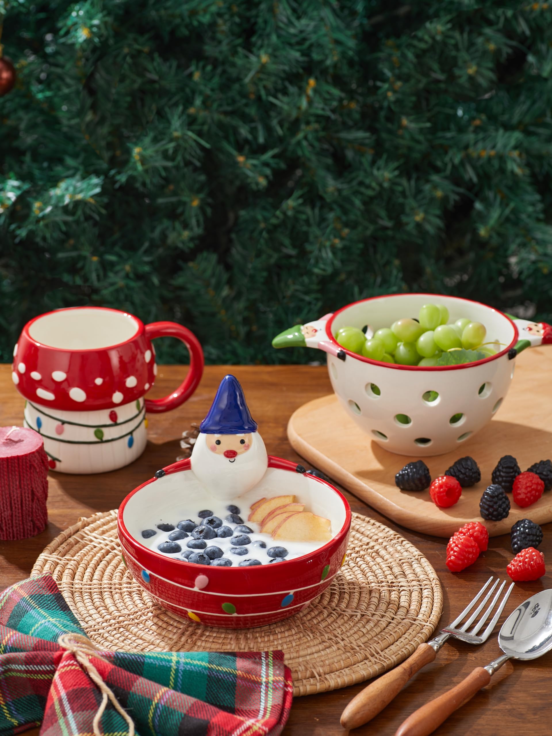 Hand-Painted Bico Mushroom Gnome 21oz Stoneware Candy Bowl - Microwave & Dishwasher Safe for Treats, Jam, Sauce - Perfect for Halloween, Christmas Gifts & Kitchen Decor