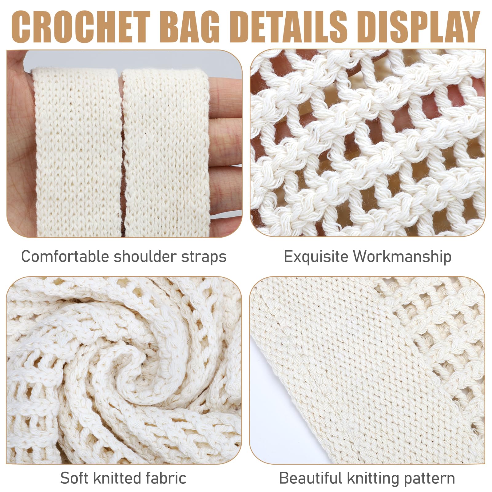 Crochet Beach Tote Bag for Women - Boho Hippie Knit Purse, Summer Aesthetic Handbag for Travel, Shopping & Picnic