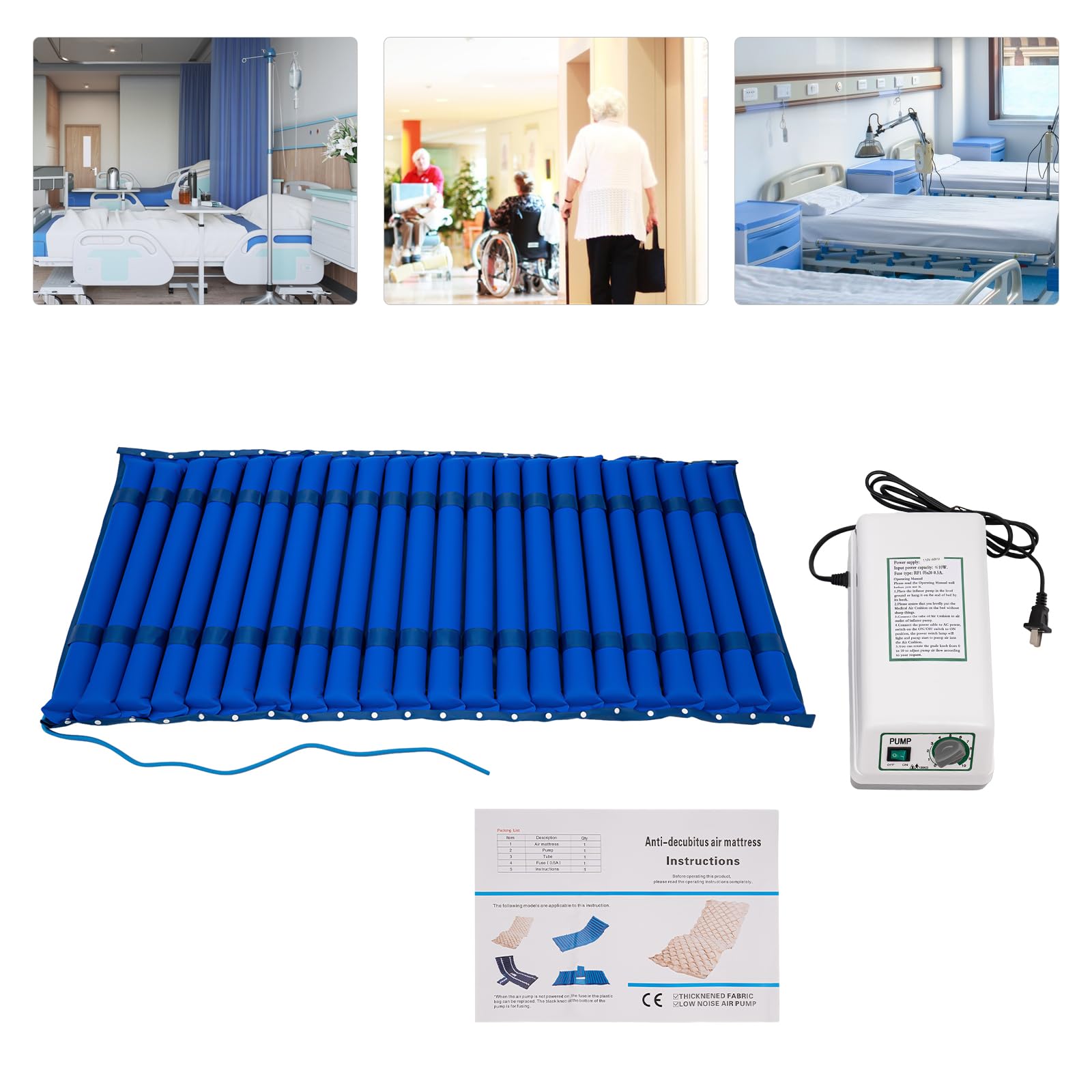 Low Air Loss Mattress for Bed Sores - Alternating Air Pressure Mattress Pad 6.4 x 2.95ft (Blue) - Medical Grade Air Mattress for Pressure Ulcer Prevention & Comfort - Ideal for Hospital Beds, Home Care & Elderly Patients