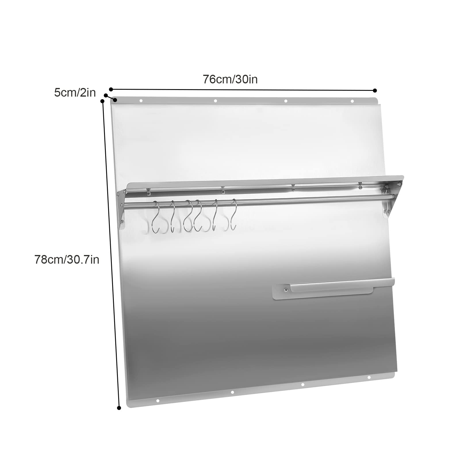 Stainless Steel Range Backsplash with Shelf & Hanging Rack - 30x30.7 Inch Kitchen Backsplash Splash Plate for Range Hood Wall Protection - Perfect for Modern Kitchens, Cooking Areas & Home Renovations