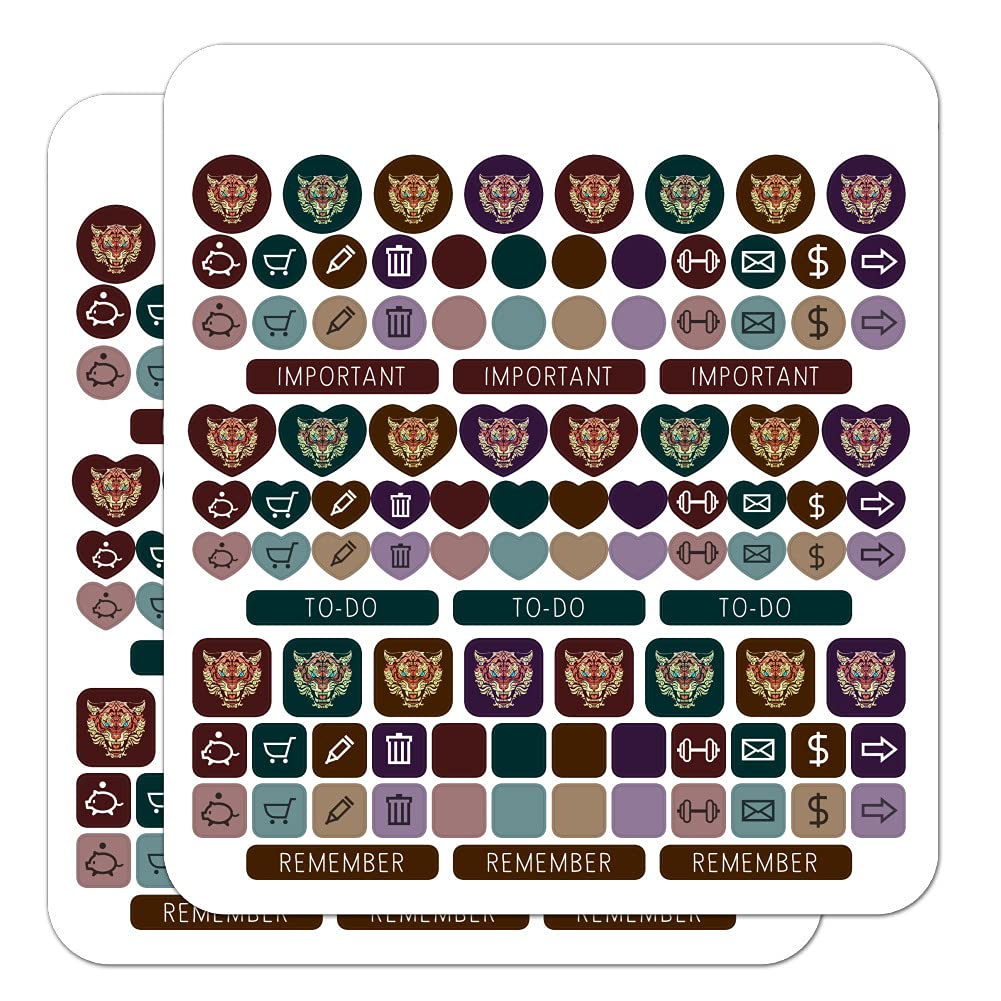 Fierce Snarling Tribal Tiger Oni Sticker Set for Planners, Calendars, Scrapbooking & DIY Crafts - Perfect for Bullet Journals, Scrapbooks, and Creative Projects