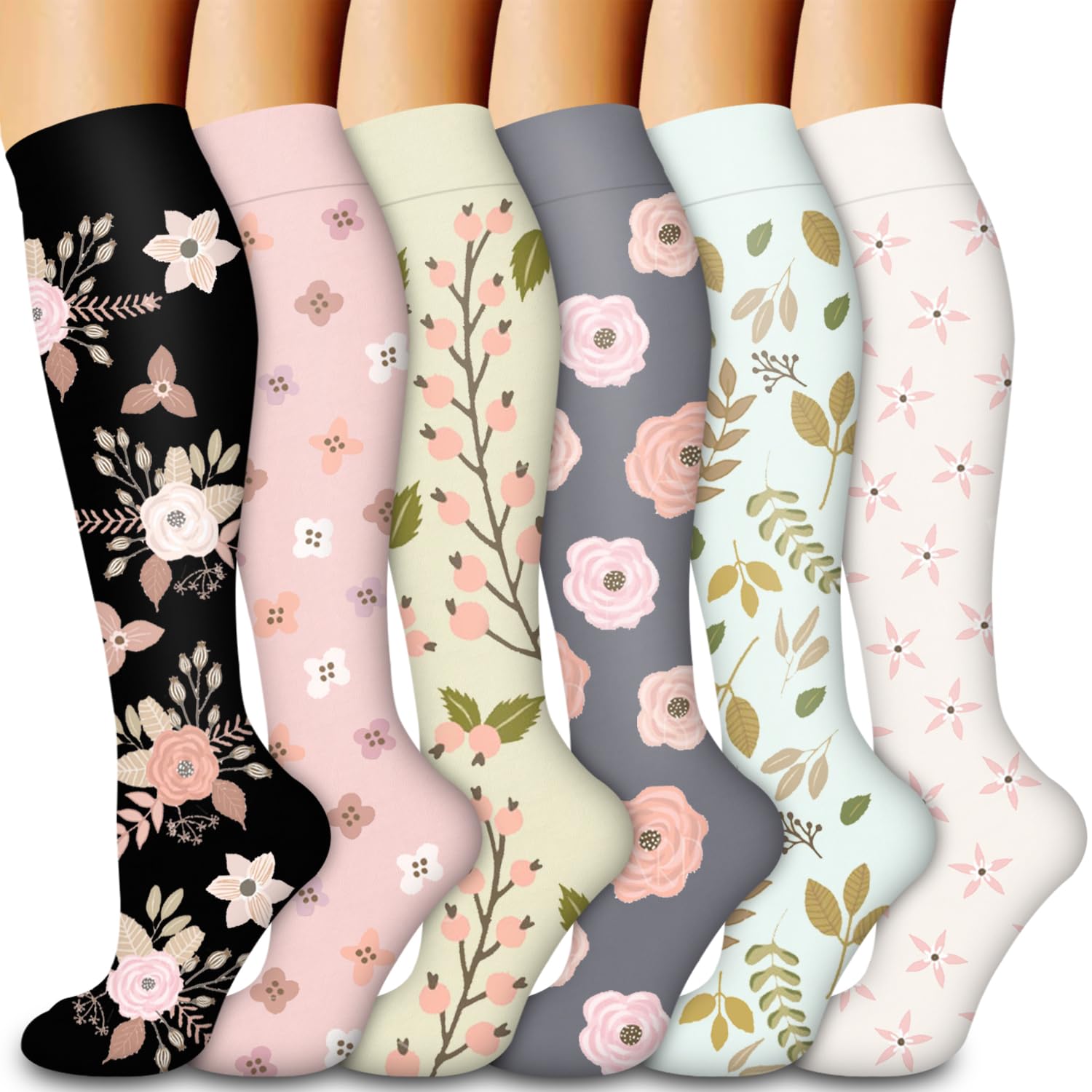 Best Compression Socks for Women & Men - 6 Pairs Medical Grade Support for Nurses, Running, Hiking, Travel & Recovery - Improve Circulation & Reduce Swelling for Long Flights, Workouts & Daily Wear