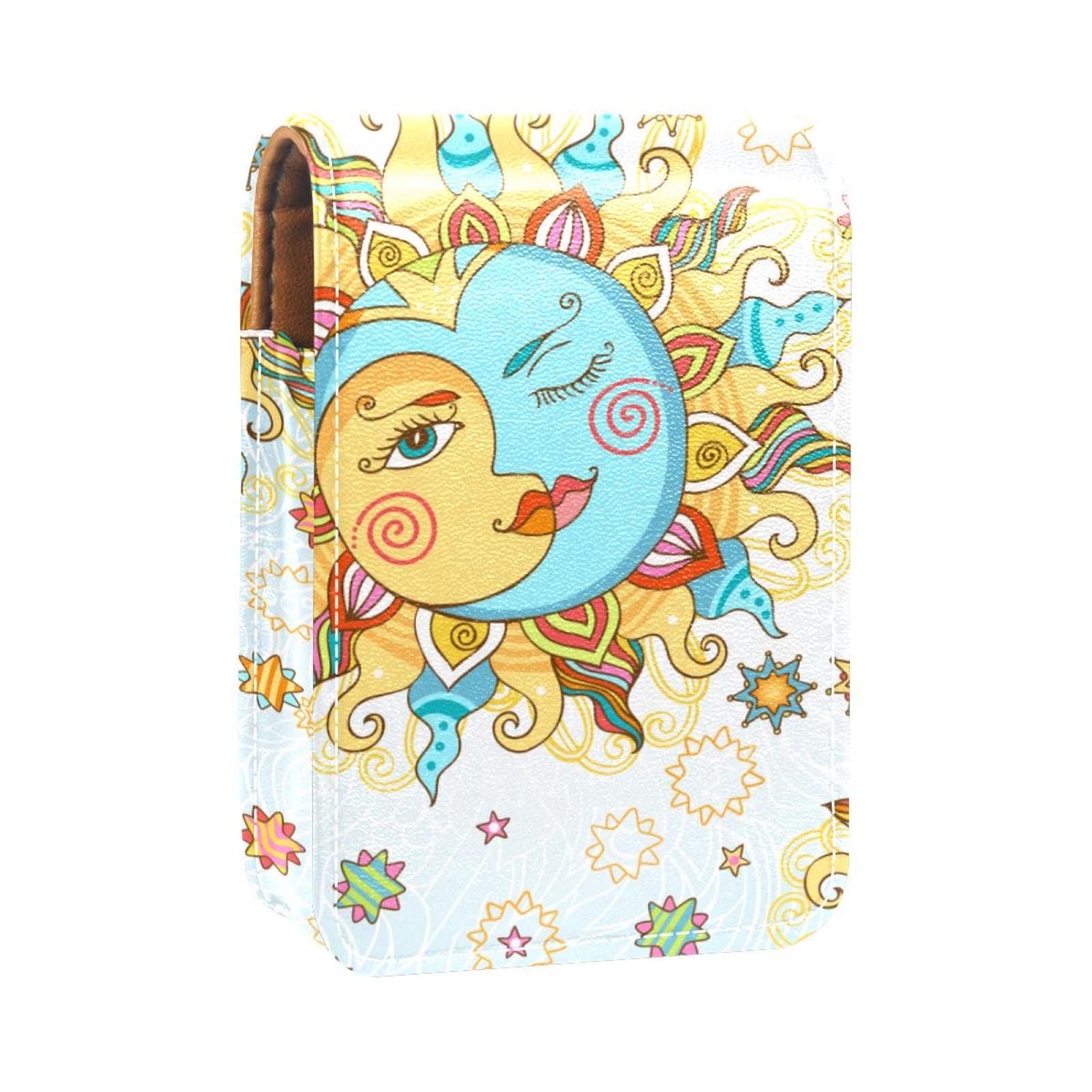 Personalized Lipstick Case - Portable Makeup Bag & Cosmetic Pouch Organizer - Sun Moon Design in Yellow & Blue - Perfect for Travel, Parties & Everyday Makeup Storage