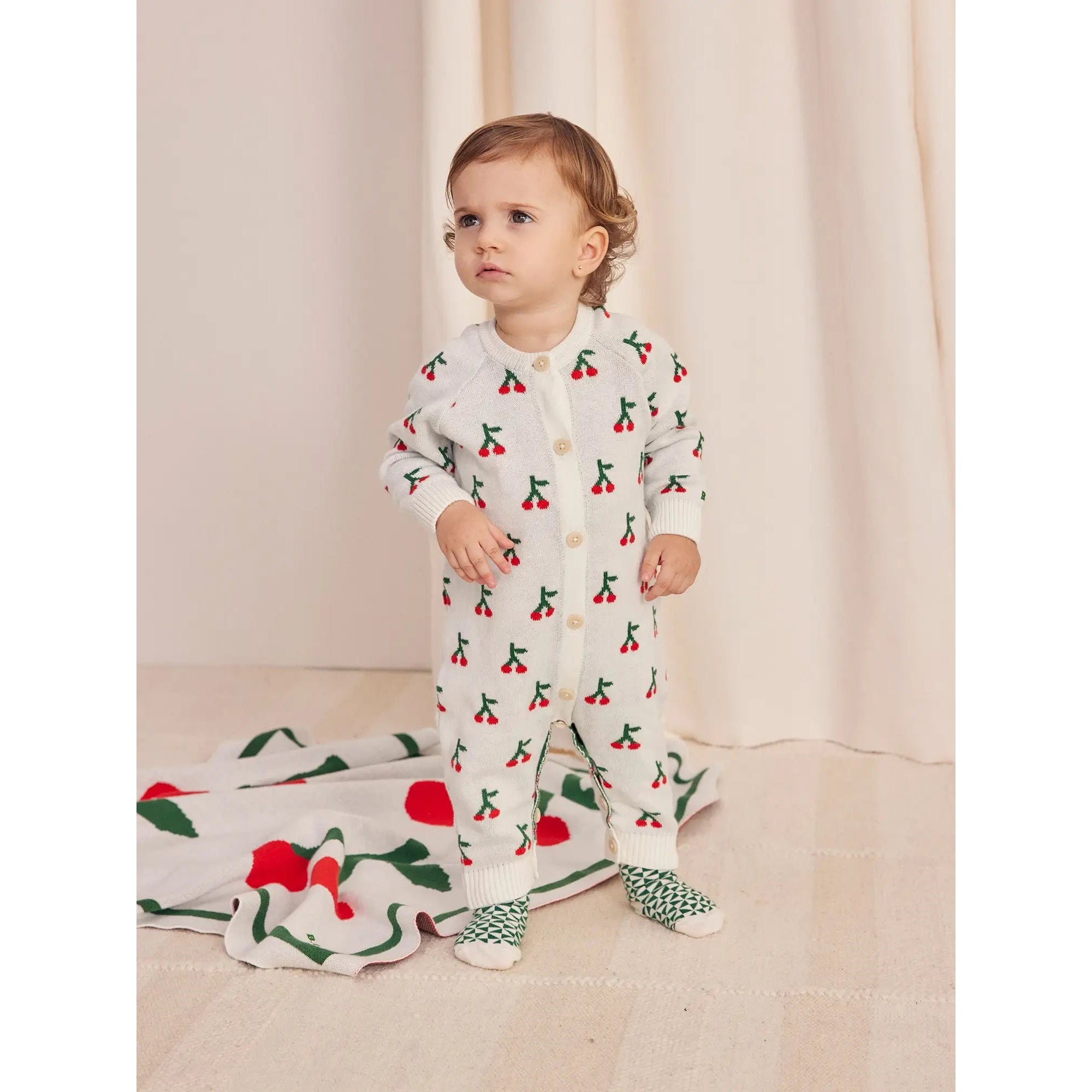 Bobo Choses Baby Cherry Knit Overalls Gift Set - Soft Organic Cotton, Unisex Infant Romper for Newborns & Toddlers | Perfect for Playdates, Photo Shoots & Special Occasions