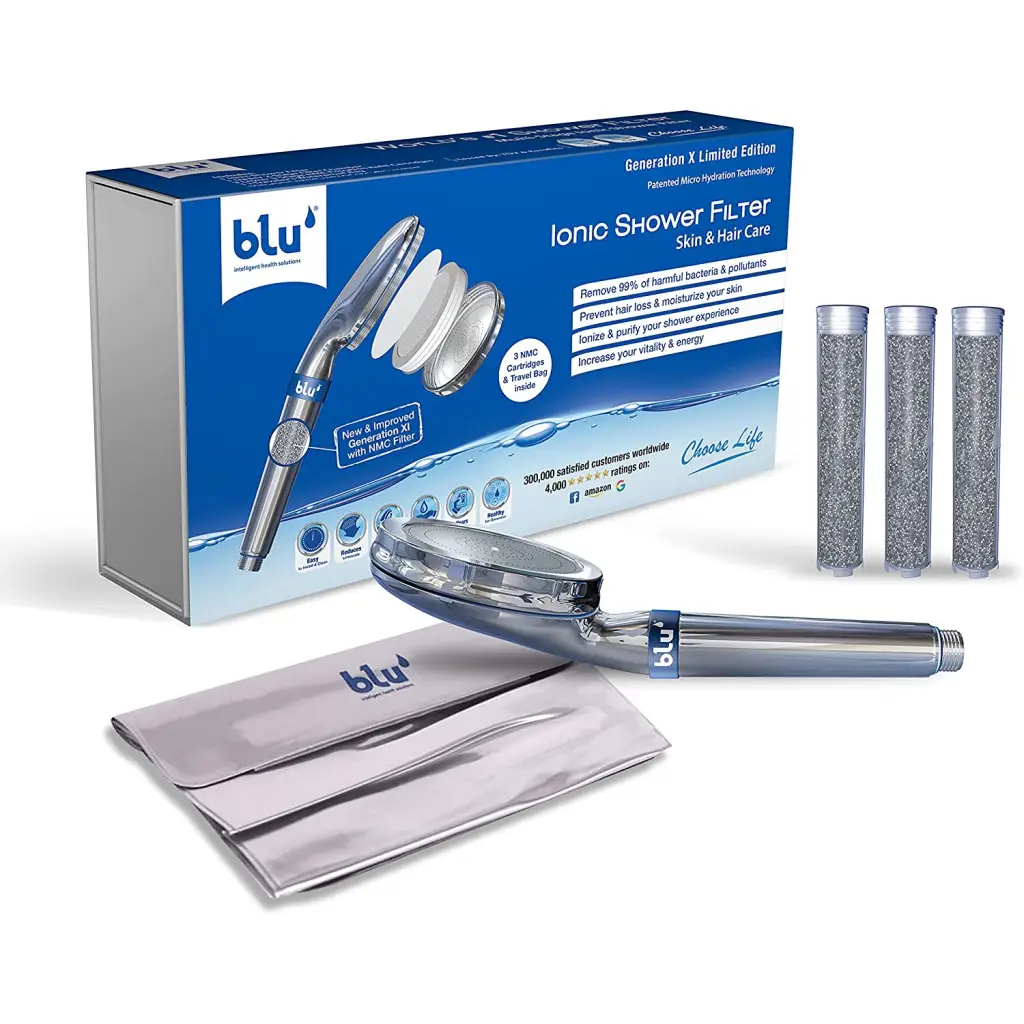 Blu Ionic Shower Filter for Skin & Hair Care - Removes Chlorine, Heavy Metals & Harmful Pollutants | Prevents Hair Loss & Moisturizes Skin | Perfect for Dry Skin, Sensitive Scalp & Eco-Friendly Bathrooms