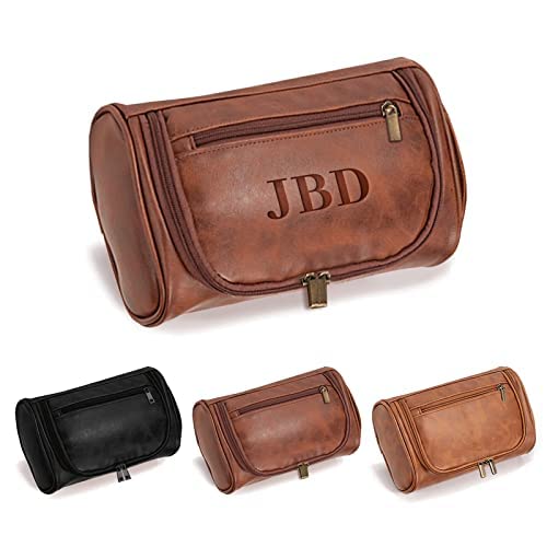 Personalized Leather Toiletry Bag for Men - Custom Engraved Travel Dopp Kit Gift for Husband, Boyfriend, Dad - Birthday, Father's Day, Wedding Groomsmen Gift Set (6/8/10) - Perfect for Travel, Gym & Business Trips