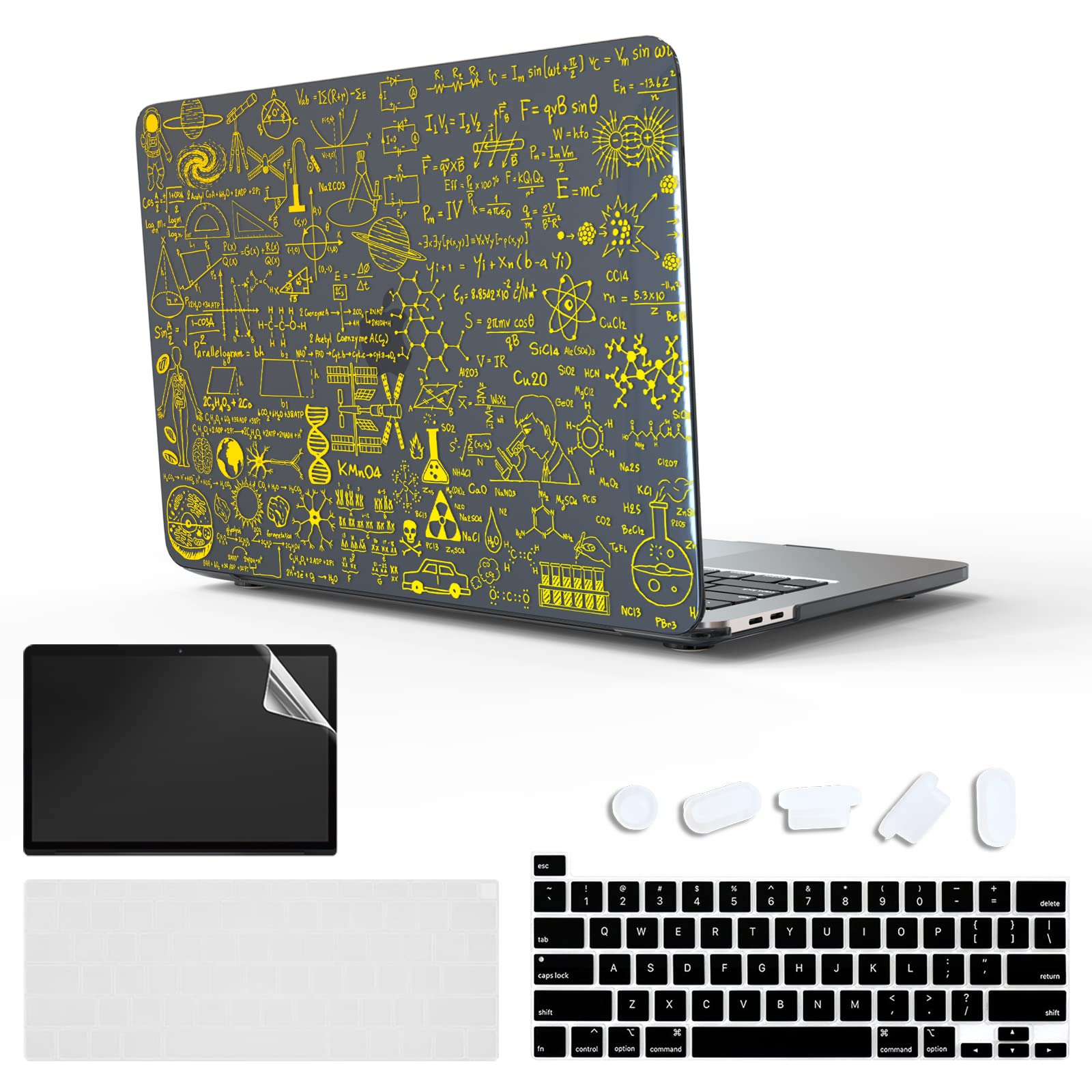 Premium Laptop Case for MacBook Pro 13 Inch (2020-2022 Models A2338/M2/M1/A2289/A2251/A2159/A1989/A1706/A1708) with Keyboard Cover - Golden Formula Diagram Design | Protective Sleeve for Work, Travel & School
