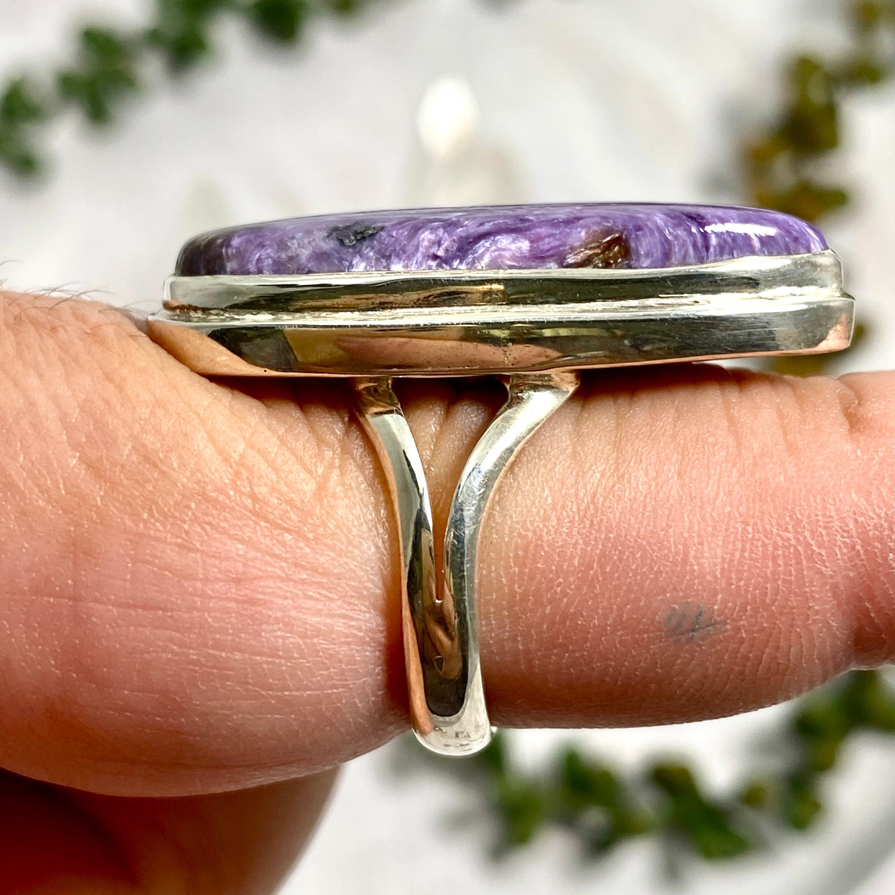 Charoite Teardrop Ring - Size 8 - KRGJ2078 - Elegant Purple Gemstone Jewelry for Women, Perfect for Weddings, Parties & Special Occasions