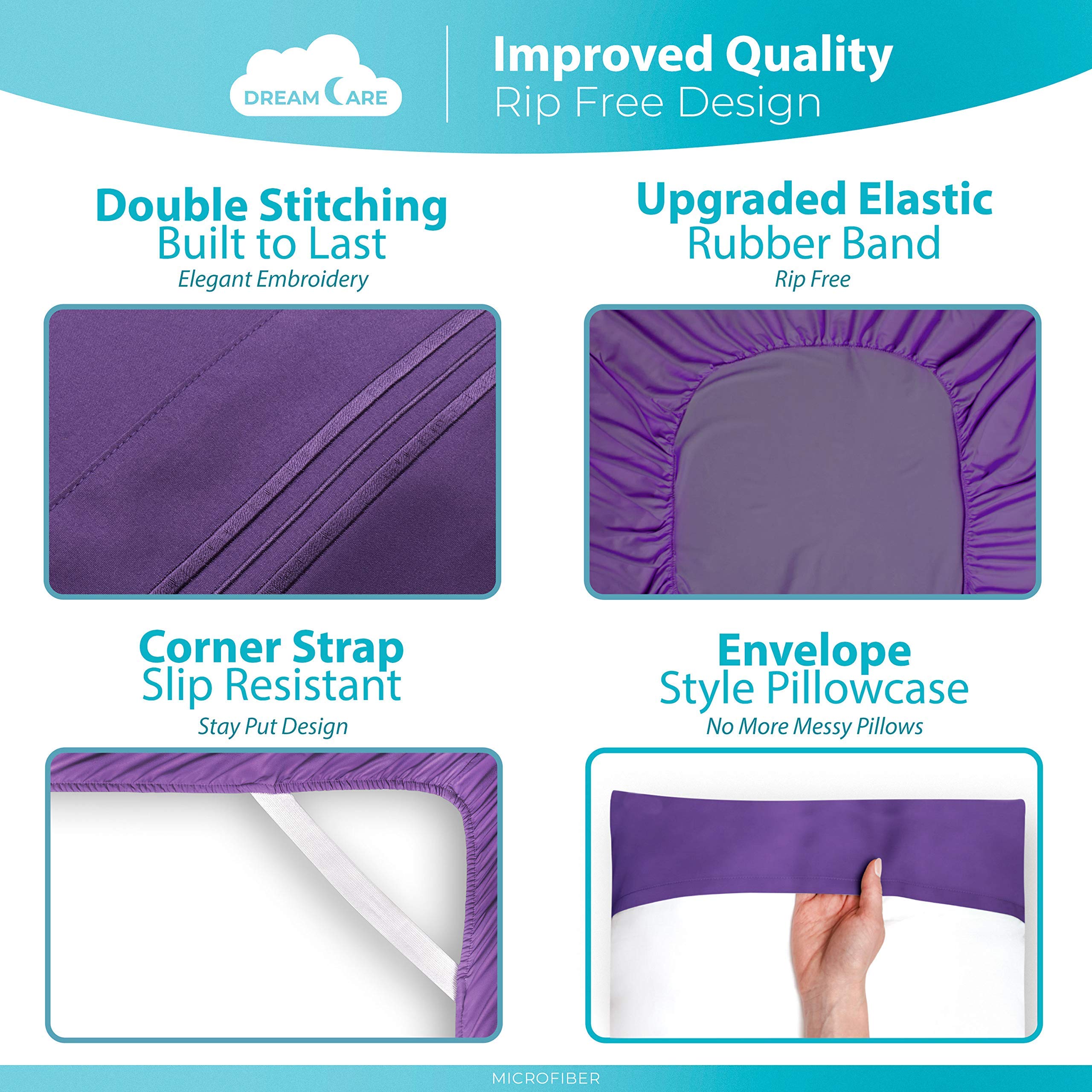 Cooling Full Size Bed Sheets Set - 6pcs Soft 100% Brushed Polyester Sheets with Side Pocket (Purple) | Breathable & Durable for Hot Sleepers | Perfect for Summer Nights, Guest Rooms & Dorm Essentials