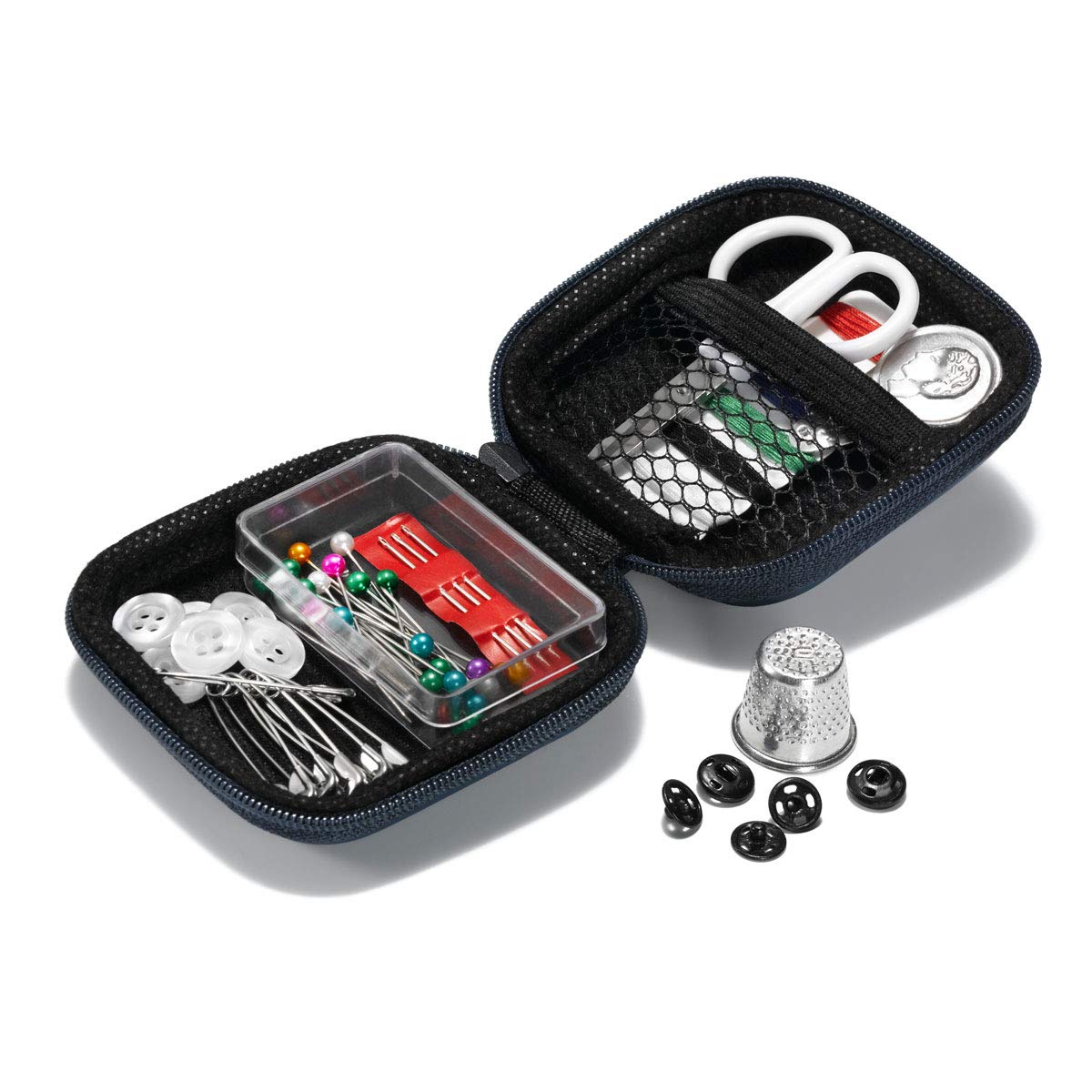 Prym Travel Box Sewing Kit - Portable Sewing Supplies Set with Needles, Threads & Accessories in Navy Blue & Multicolor - Perfect for Travel, Emergency Repairs & DIY Craft Projects