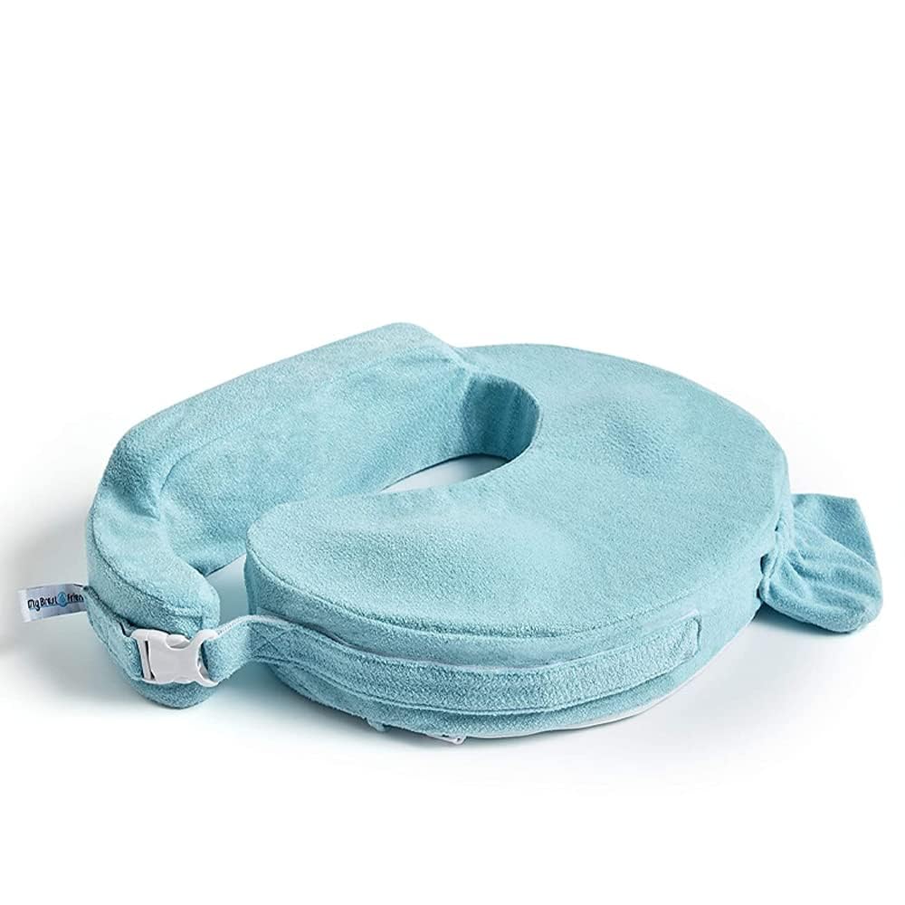 My Brest Friend Deluxe Nursing Pillow with Slipcover - Ergonomic Breastfeeding Support for Moms & Babies - Adjustable Comfort with Side Pocket - Aqua | Perfect for Nursing, Bottle Feeding & Tummy Time