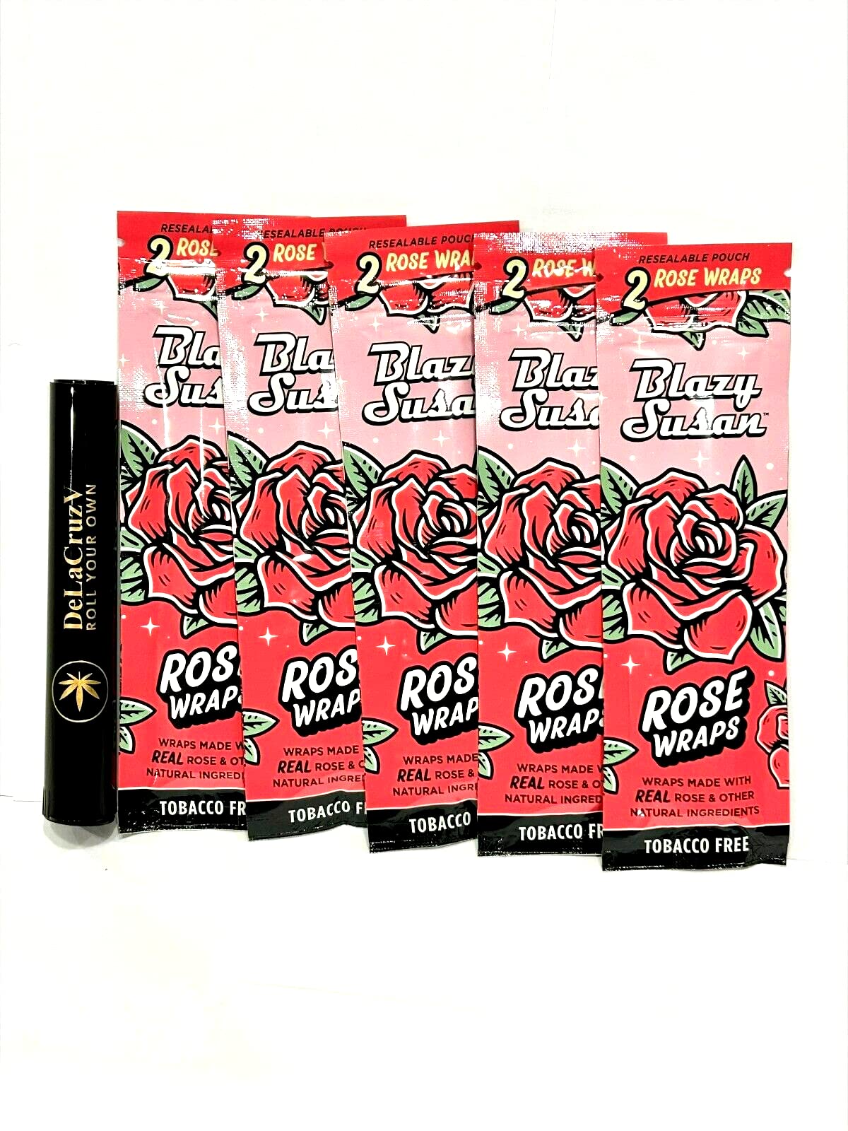 Blazy Susan Rose Wraps - 5 Pack Natural Rose Rolling Papers with DeLaCruzV Tube | Perfect for Smooth Smoking, Herbal Blends & Aromatic Experience