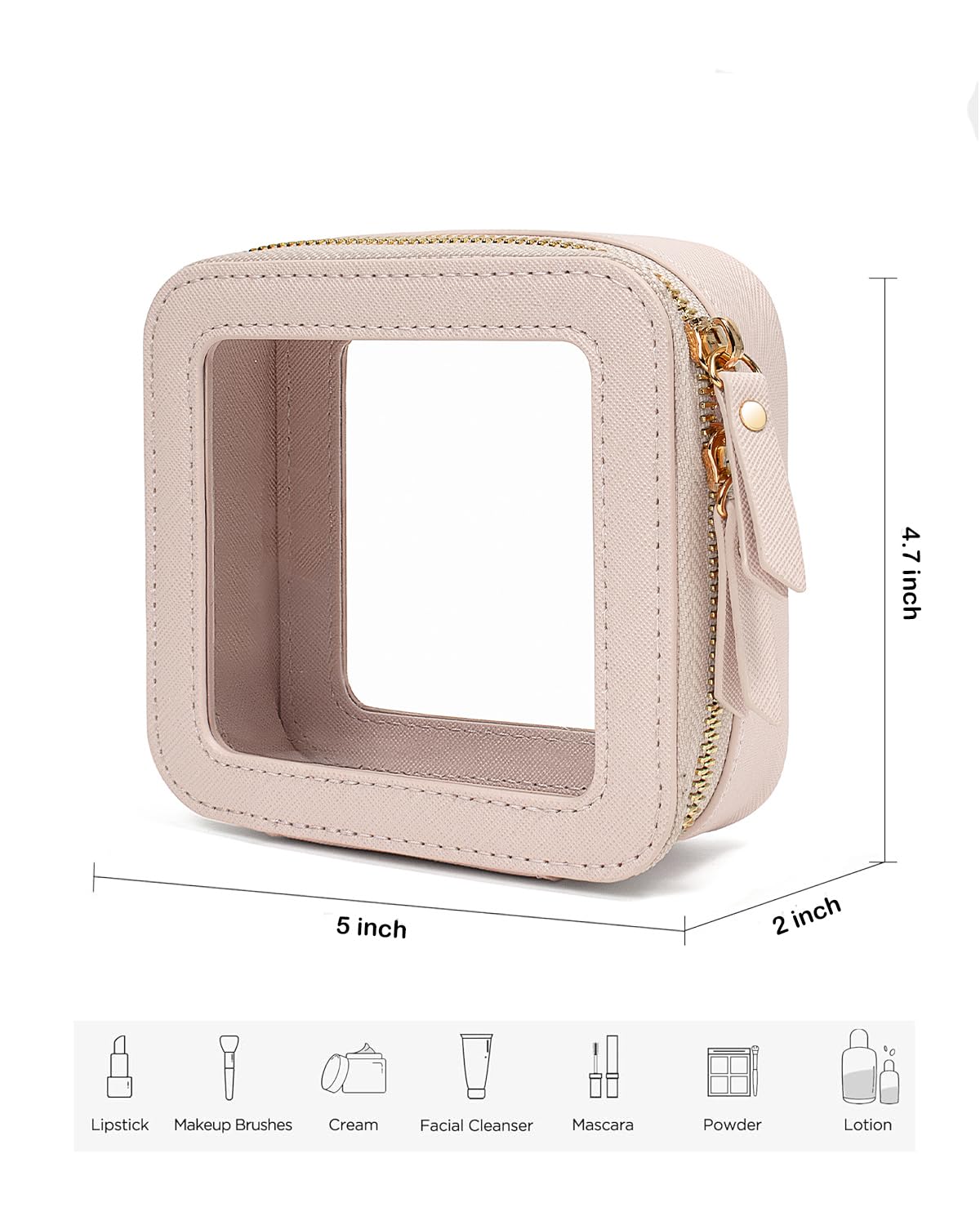 Clear Makeup Bag Organizer - TSA Approved Travel Toiletry Bag for Women, Vegan Leather Cosmetic Pouch with Transparent Vinyl Windows | Perfect for Air Travel, Gym, and Daily Organization
