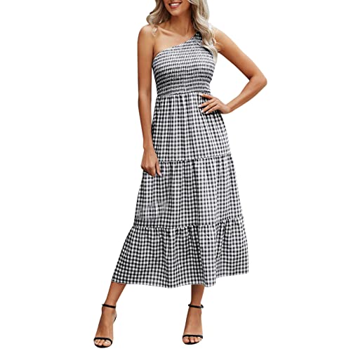 Women's One Shoulder Bodycon Cocktail Dress - Sleeveless Summer Party Midi Dress for Night Out, Club, Date Night & Casual Wear (Black, Size L)