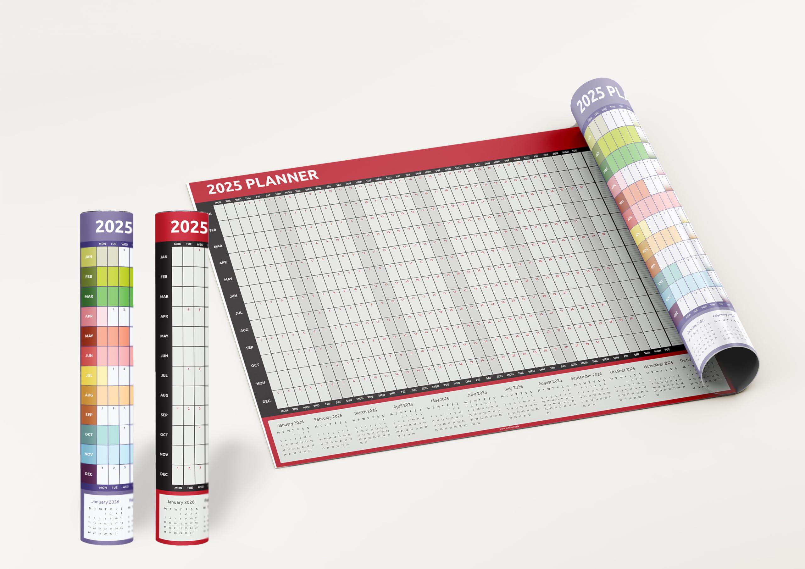 Evelay 2025 Wall Calendar - Extra Large A0 Size (84x118cm) - Double Sided Red & Rainbow Design - Yearly Planner for Home, Office & School - Perfect for Wall Organization & Productivity Planning