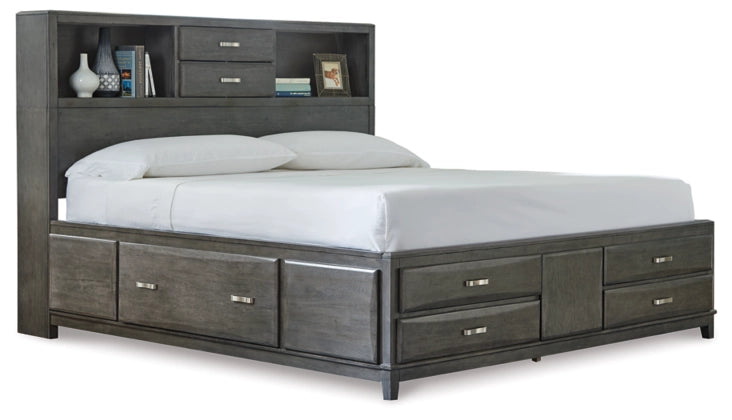 Caitbrook King Size Storage Bed with 8 Drawers - Gray Wooden Platform Bed Frame with Underbed Storage - Perfect for Small Bedrooms & Guest Rooms